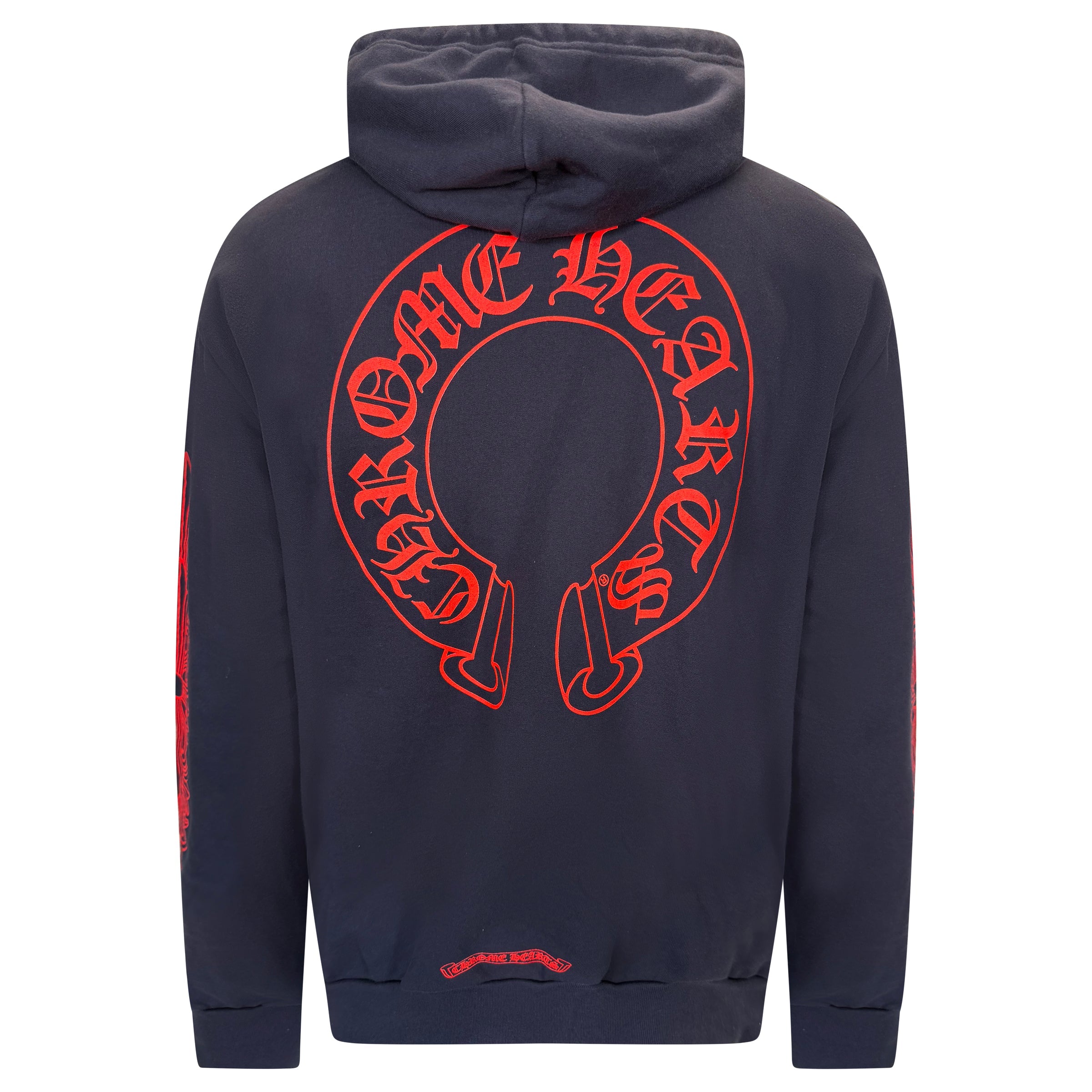 CHROME HEARTS NAVY / RED HORSE SHOE HOODIE - LARGE | PRE OWNED - Affluent ArchivesUsed HIGH END DESIGNER CLOTHING