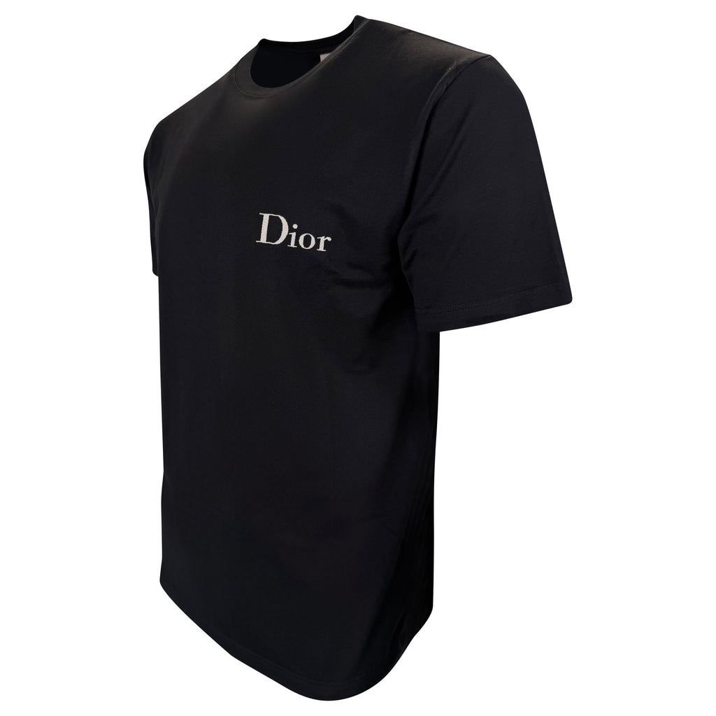 DIOR BLACK EMBROIDERED LOGO T SHIRT - LARGE | PRE OWNED - Affluent ArchivesUsed HIGH END DESIGNER CLOTHING