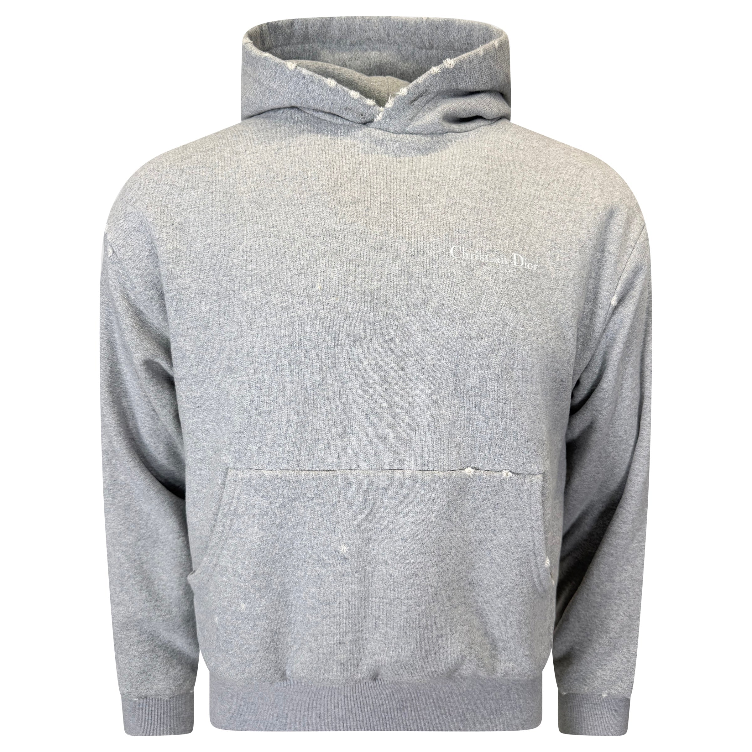 DIOR COUTURE DISTRESSED HOODIE GREY - SMALL - Affluent ArchivesUsed HIGH END DESIGNER CLOTHING