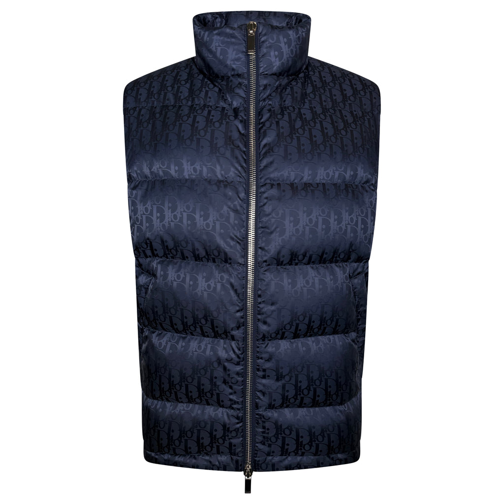 DIOR JACQUARD OBLIQUE GILET NAVY - LARGE (50) - Affluent ArchivesUsed HIGH END DESIGNER CLOTHING