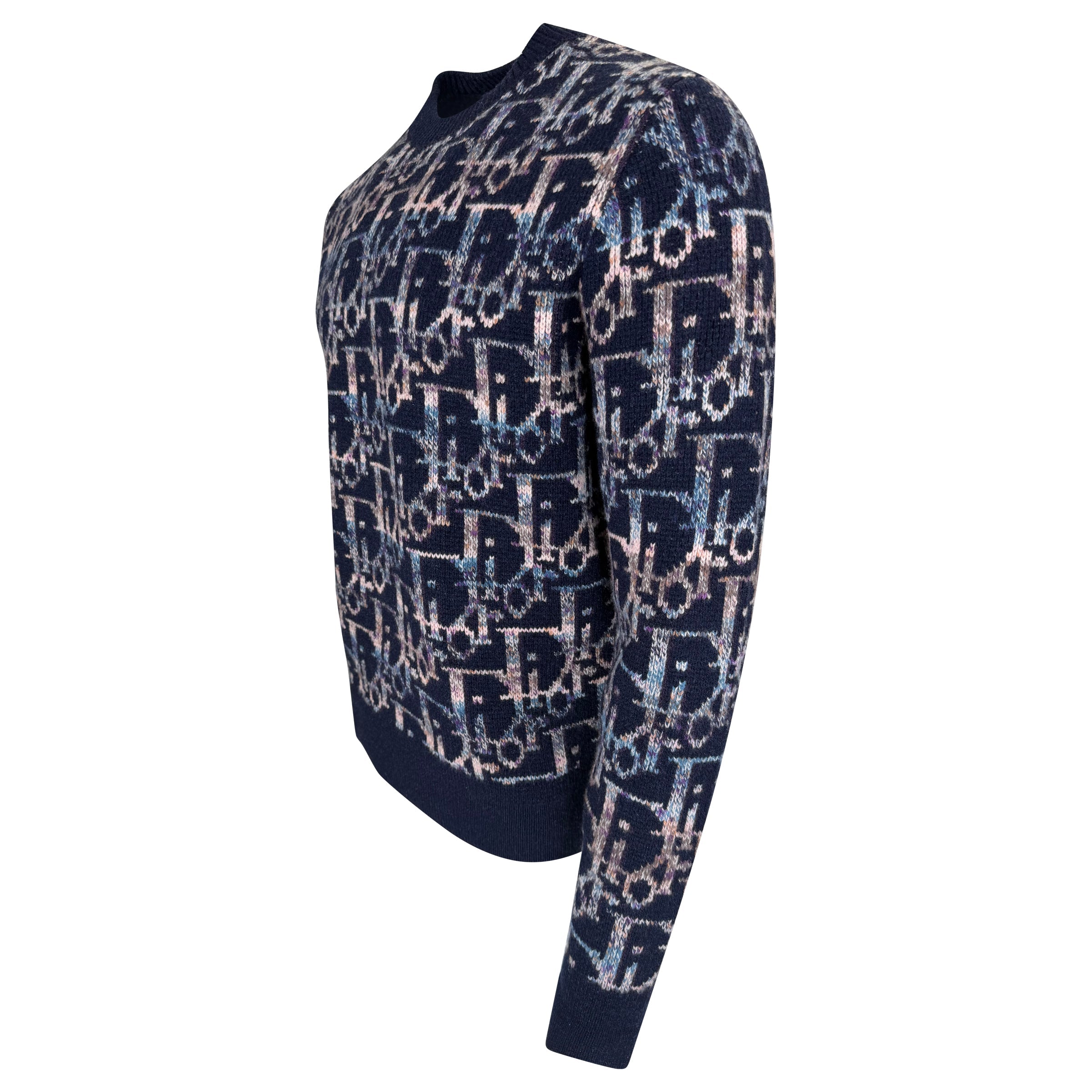 DIOR OBLIQUE NAVY KNITTED SWEATSHIRT - LARGE - Affluent ArchivesUsed HIGH END DESIGNER CLOTHING