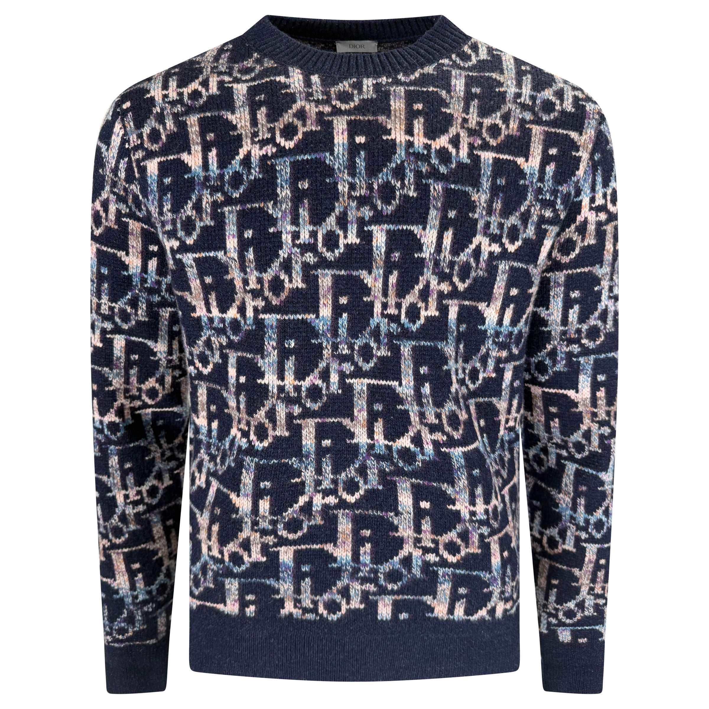 DIOR OBLIQUE NAVY KNITTED SWEATSHIRT - LARGE - Affluent ArchivesUsed HIGH END DESIGNER CLOTHING