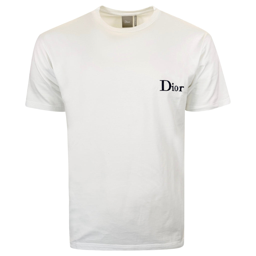 DIOR WHITE EMBROIDERED LOGO T SHIRT - LARGE | PRE OWNED - Affluent ArchivesUsed HIGH END DESIGNER CLOTHING