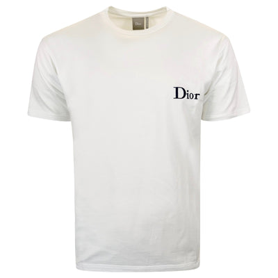 DIOR WHITE EMBROIDERED LOGO T SHIRT - LARGE | PRE OWNED - Affluent ArchivesUsed HIGH END DESIGNER CLOTHING