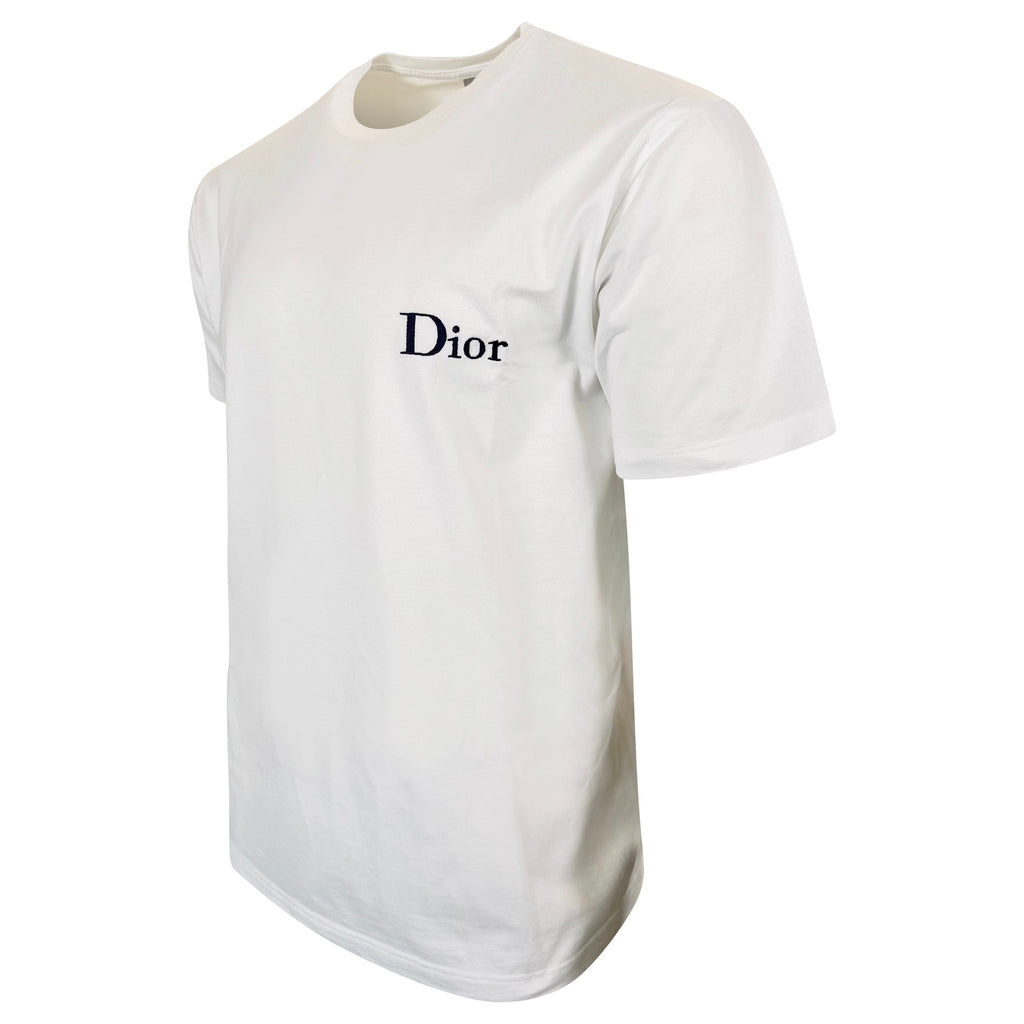 DIOR WHITE EMBROIDERED LOGO T SHIRT - LARGE | PRE OWNED - Affluent ArchivesUsed HIGH END DESIGNER CLOTHING