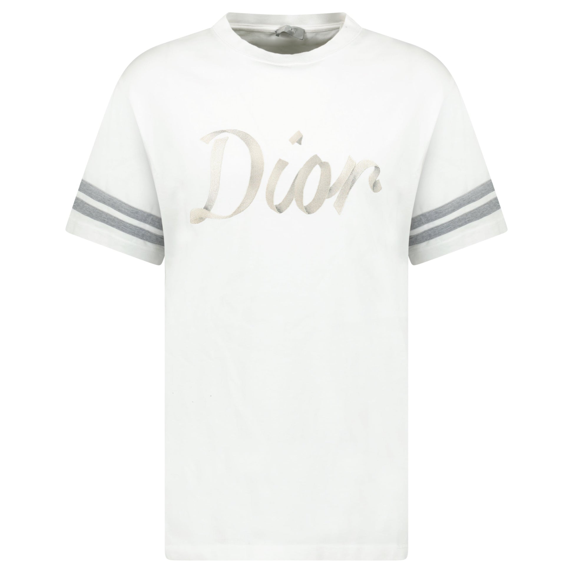 DIOR WHITE LOGO T SHIRT - MEDIUM (Fits XL) - Affluent ArchivesUsed HIGH END DESIGNER CLOTHING