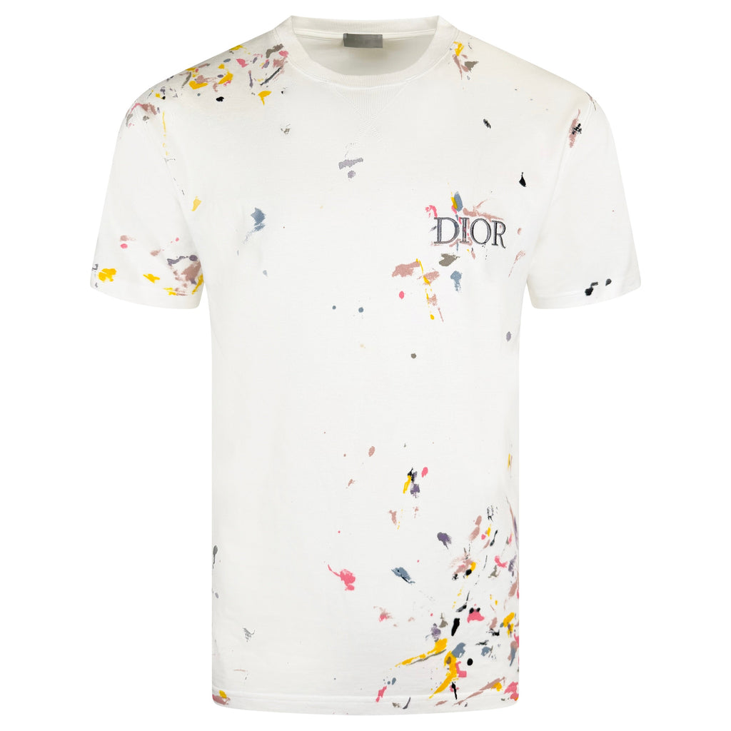 DIOR WHITE PAINT SPLASH T SHIRT - LARGE `(Fits XL) - Affluent ArchivesUsed HIGH END DESIGNER CLOTHING