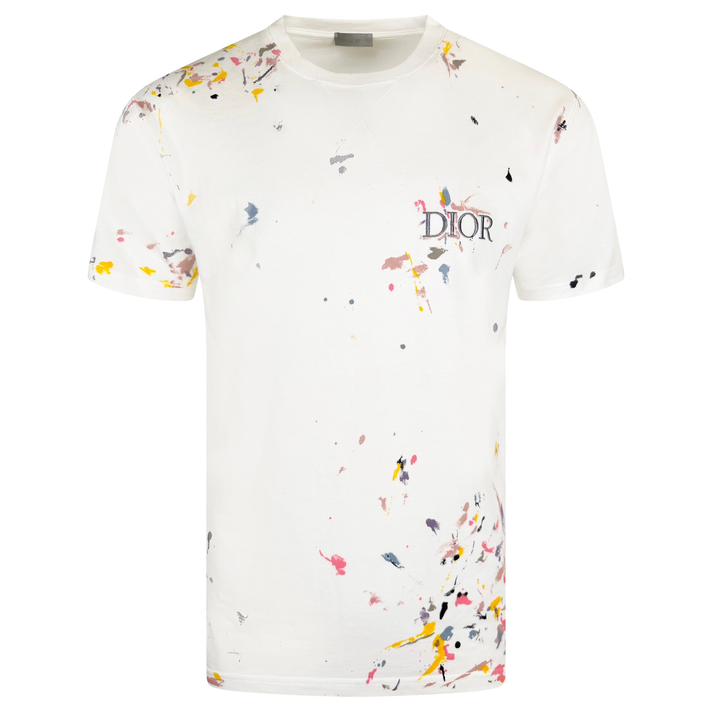 DIOR WHITE PAINT SPLASH T SHIRT - LARGE `(Fits XL) - Affluent ArchivesUsed HIGH END DESIGNER CLOTHING