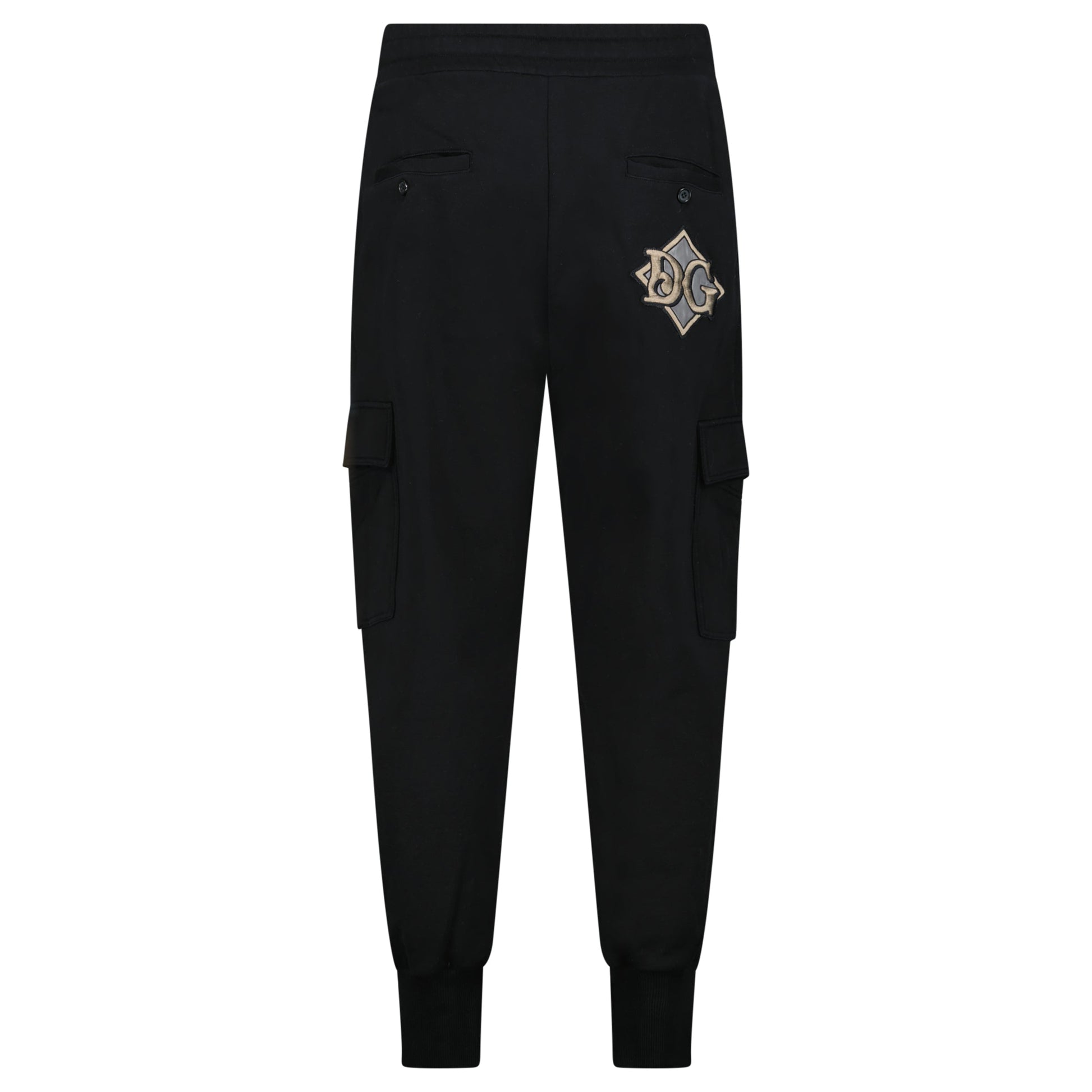 DOLCE AND GABBANA BLACK PLAQUE TRACK PANTS - LARGE (50) - Affluent ArchivesUsed HIGH END DESIGNER CLOTHING