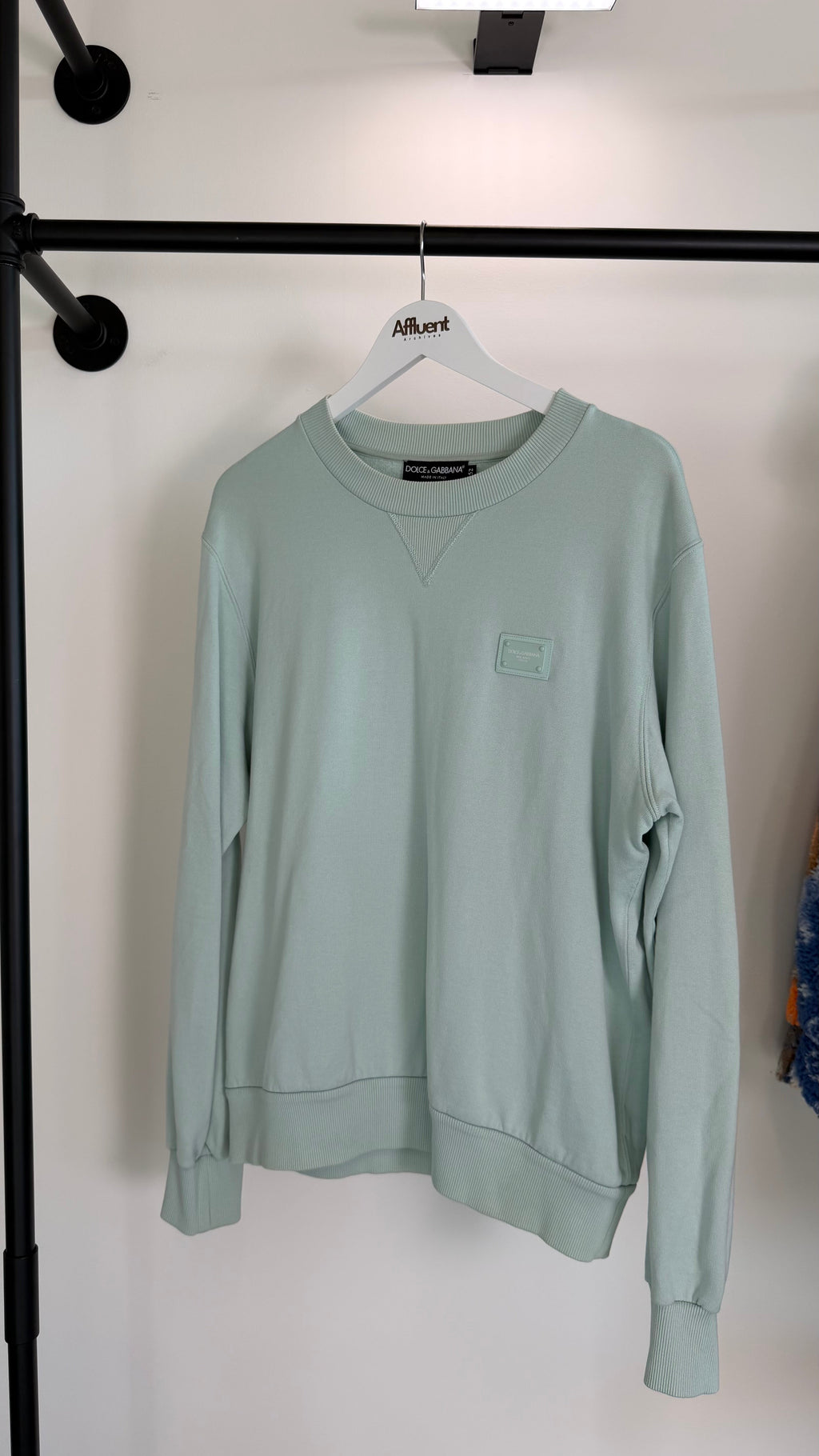 DOLCE AND GABBANA MINT GREEN PLAQUE SWEATSHIRT - XL (Fits L) | PRE OWNED - Affluent ArchivesUsed HIGH END DESIGNER CLOTHING