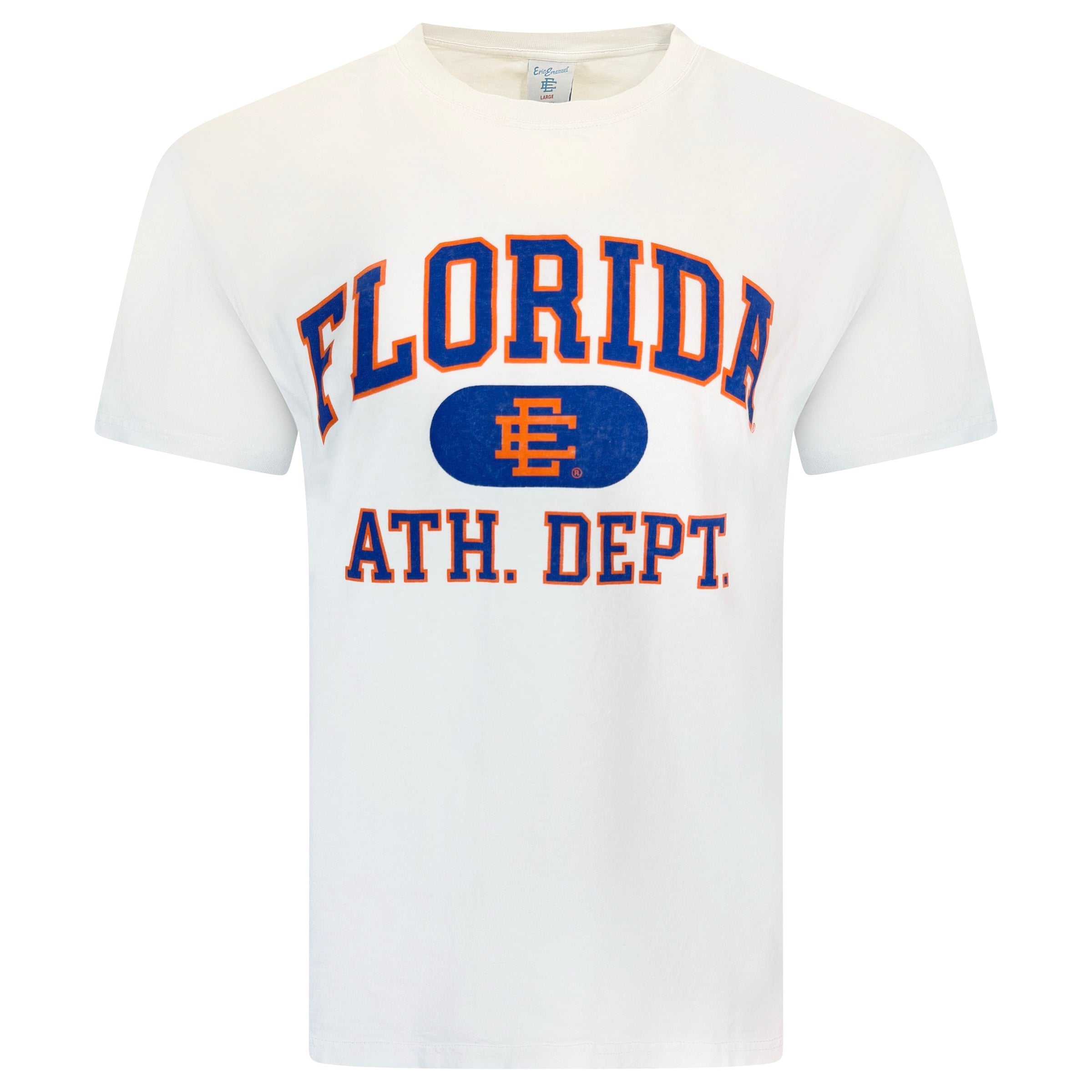 ERIC EMANUEL WHITE FLORIDA ATHLETIC T SHIRT - LARGE | PRE OWNED - Affluent ArchivesUsed HIGH END DESIGNER CLOTHING