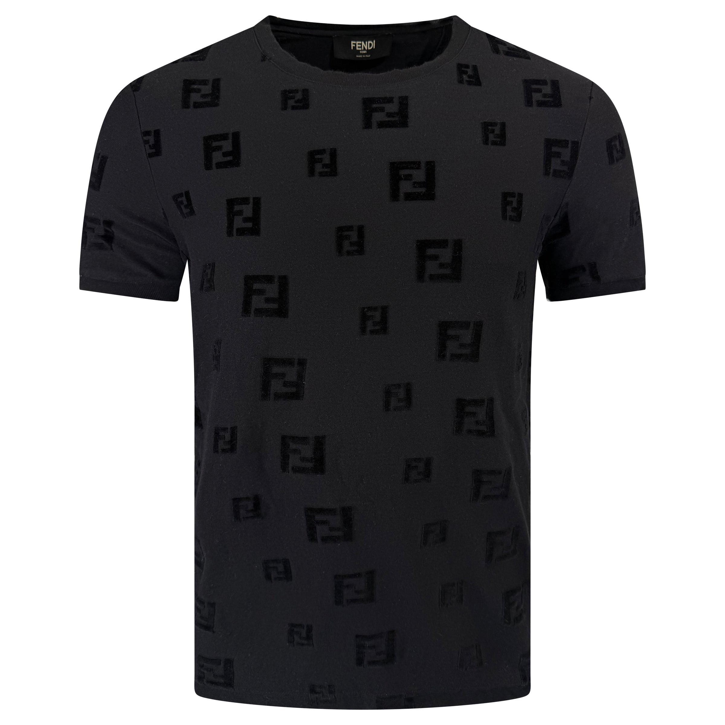FENDI BLACK LOGO T SHIRT - LARGE (Fits Medium) | PRE OWNED - Affluent ArchivesUsed HIGH END DESIGNER CLOTHING