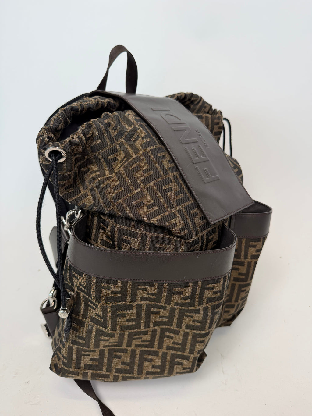 FENDI BROWN FF JACQUARD RUCKSACKK | PRE OWNED - Affluent ArchivesUsed HIGH END DESIGNER CLOTHING