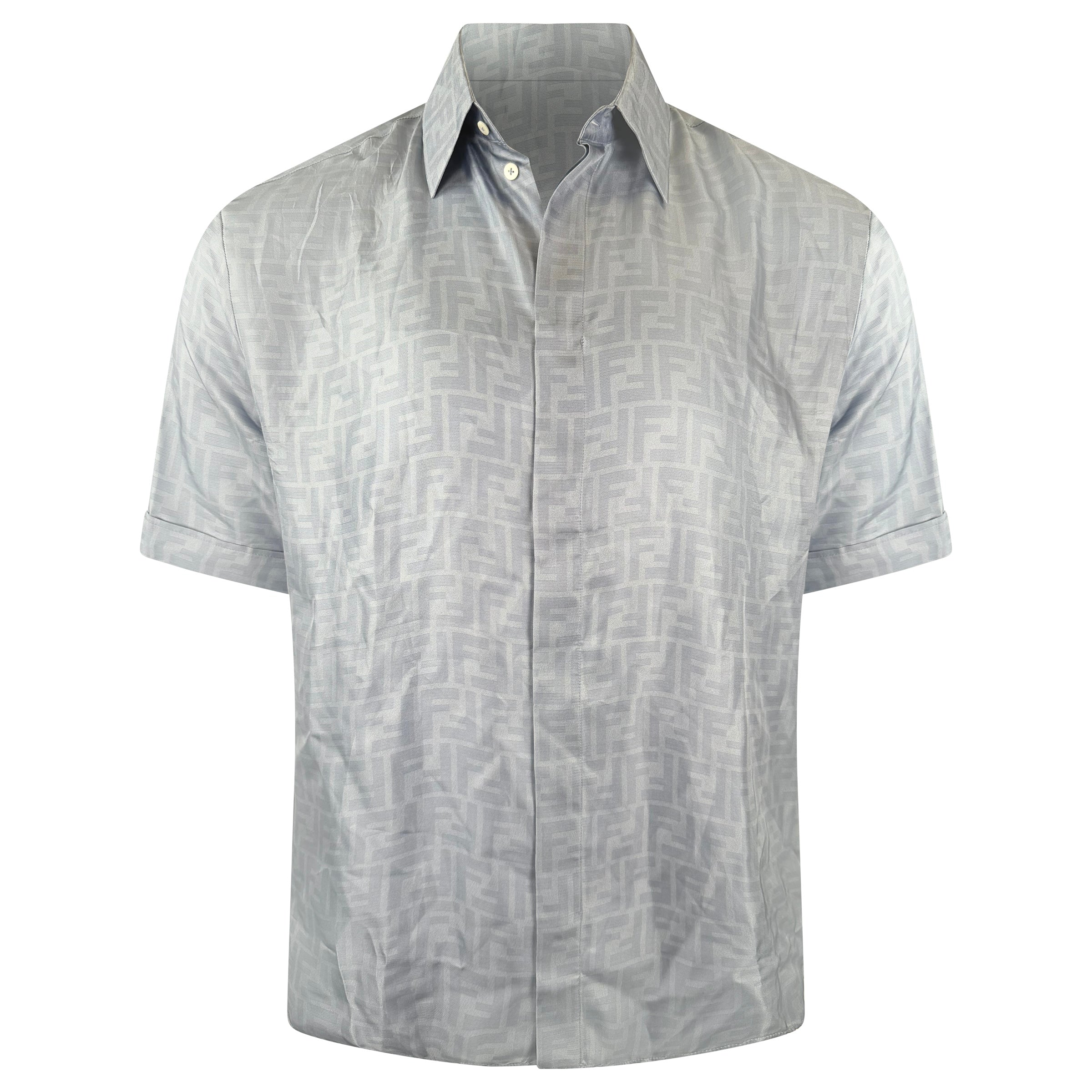 FENDI LIGHT BLUE FF SHORT SLEEVED SHIRT - LARGE - Affluent ArchivesUsed HIGH END DESIGNER CLOTHING