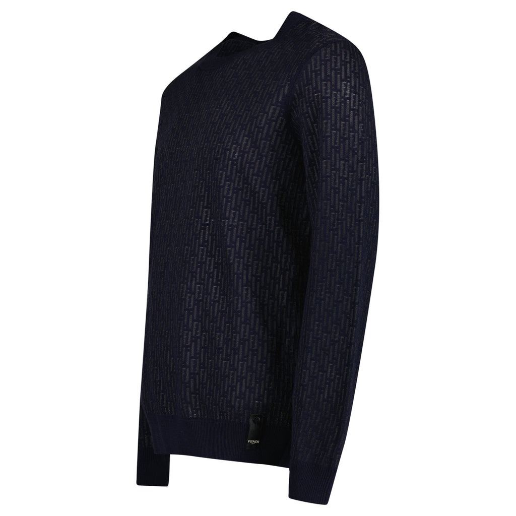 FENDI NAVY FF KNITTED SWEATSHIRT - XL (Fits Large) | PRE OWNED - Affluent ArchivesUsed HIGH END DESIGNER CLOTHING