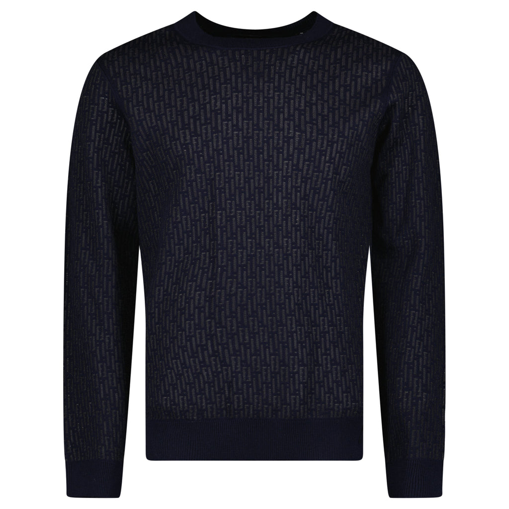 FENDI NAVY FF KNITTED SWEATSHIRT - XL (Fits Large) | PRE OWNED - Affluent ArchivesUsed HIGH END DESIGNER CLOTHING
