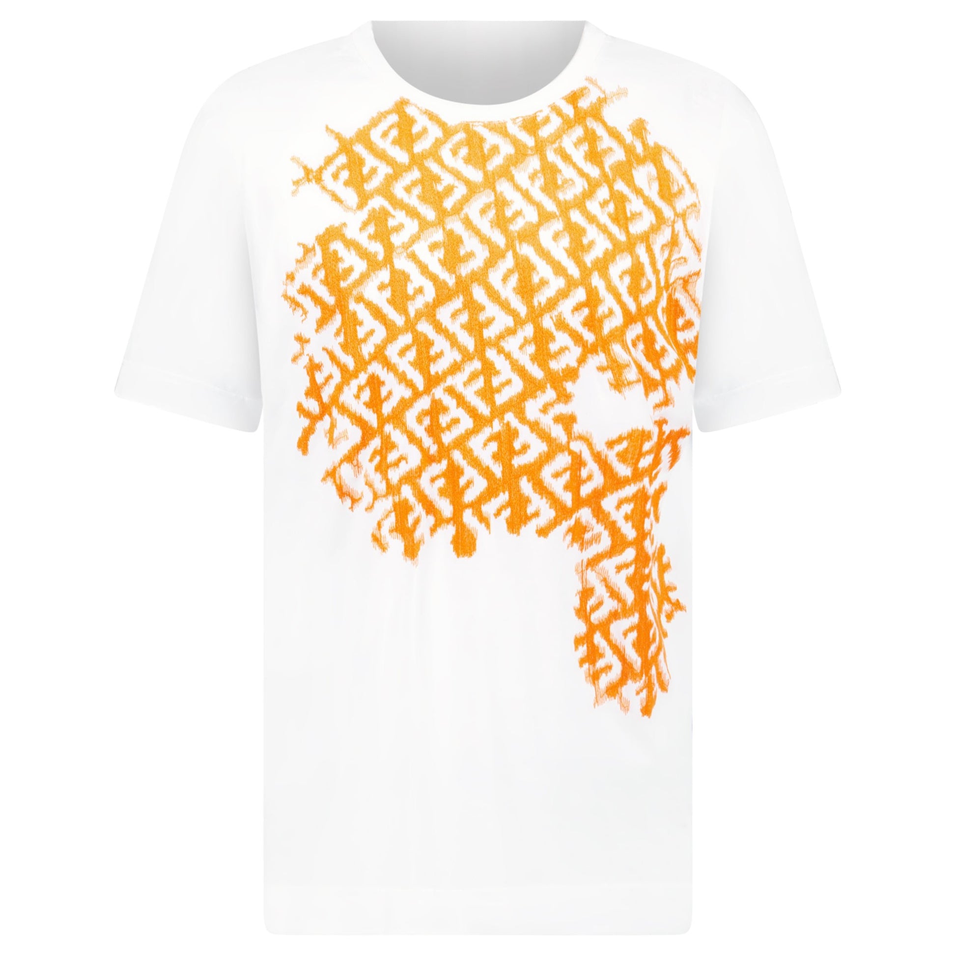 FENDI WHITE / ORANGE LOOGO T SHIRT - LARGE (Fits XL) - Affluent ArchivesUsed HIGH END DESIGNER CLOTHING