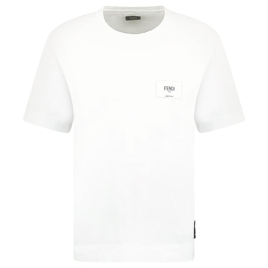 FENDI WHITE STITCHED LOGO T SHIRT - XS (Fits M) - affluentarchivesUsed HIGH END DESIGNER CLOTHING