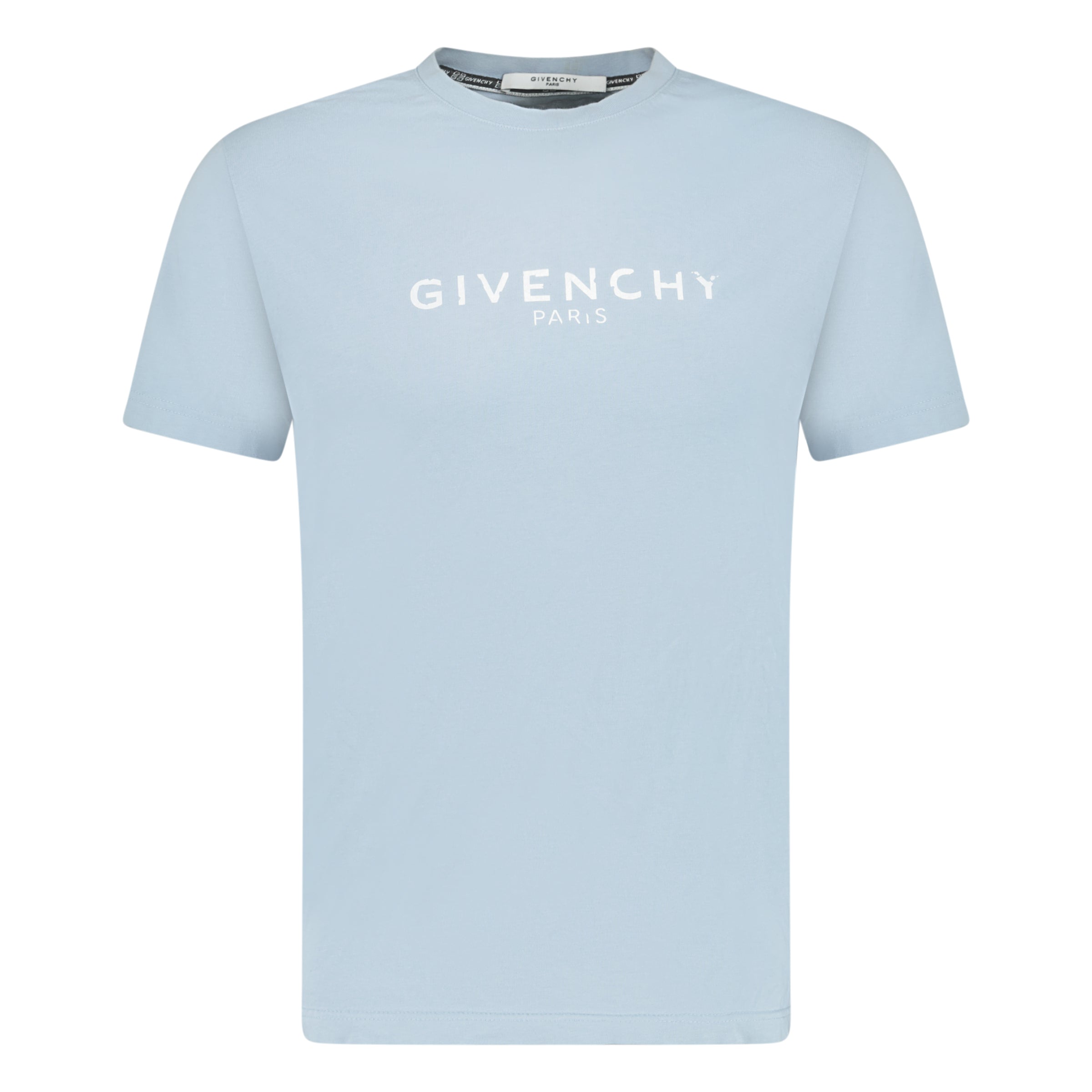 GIVENCHY CRACKED LOGO T SHIRT LIGHT BLUE MEDIUM affluentarchives