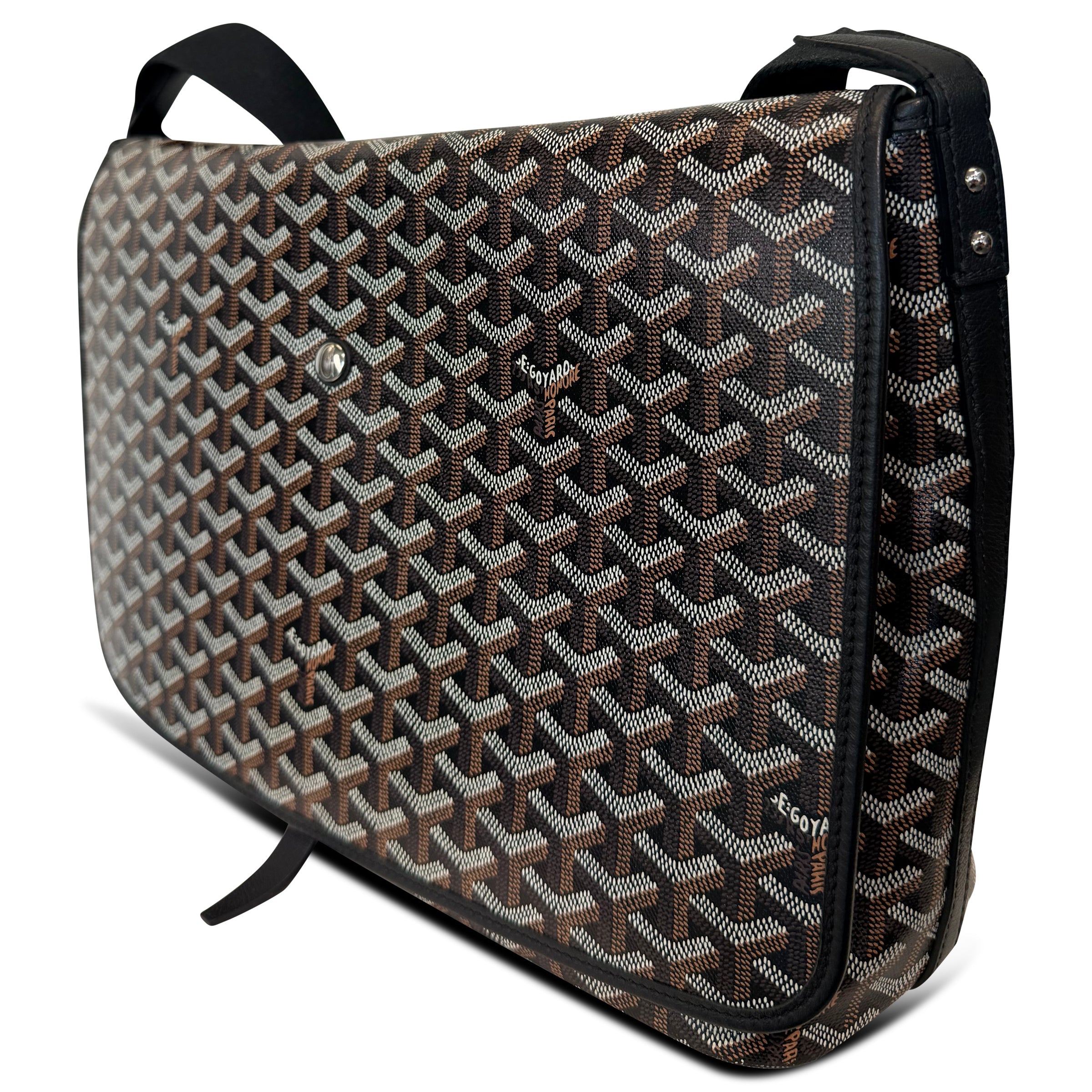 GOYARD CAPETIEN MESSENGER BAG BLACK / BROWN | PRE OWNED - Affluent ArchivesUsed HIGH END DESIGNER CLOTHING