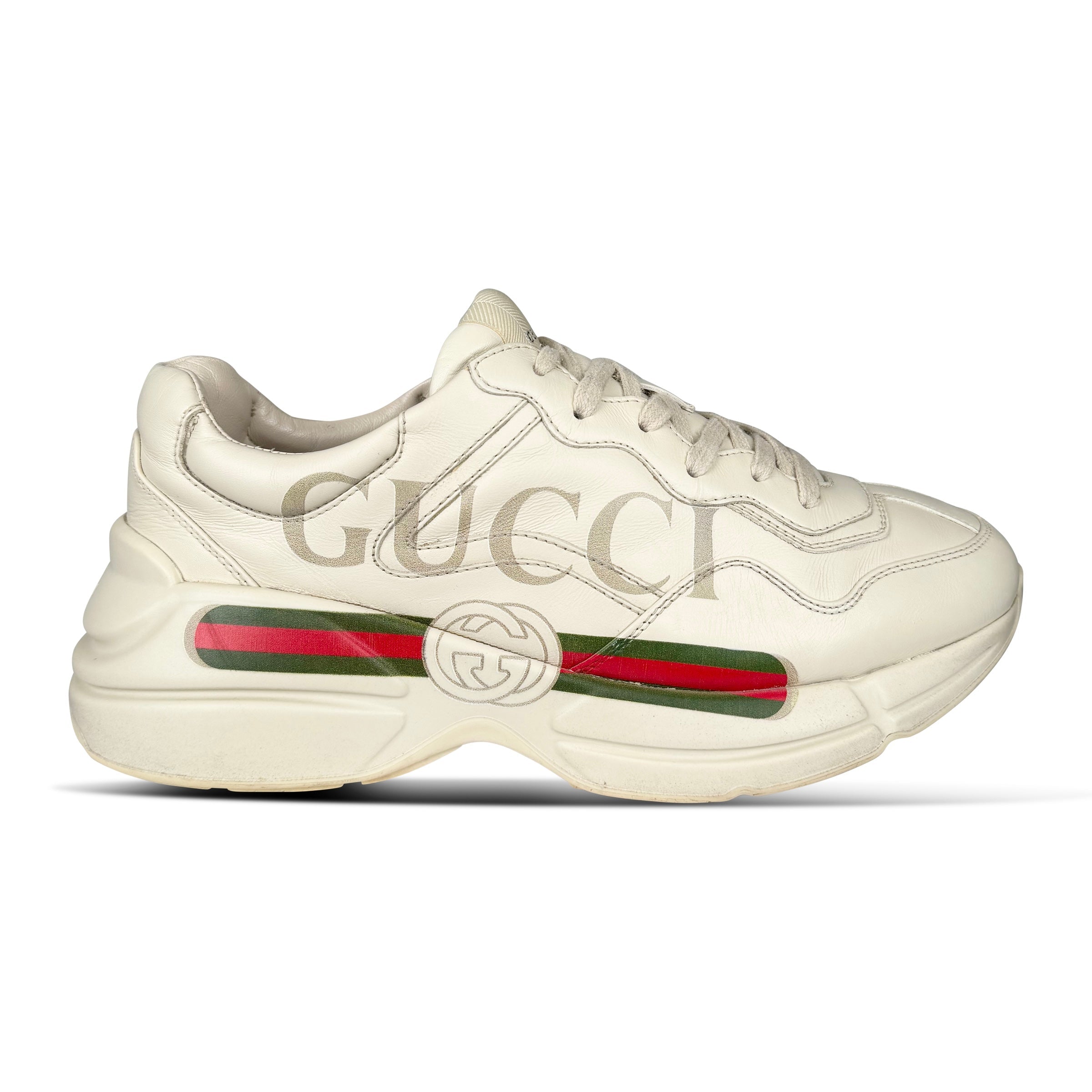 GUCCI BEGE LOGO TRAINER - UK 7.5 (41.5) - Affluent ArchivesUsed HIGH END DESIGNER CLOTHING