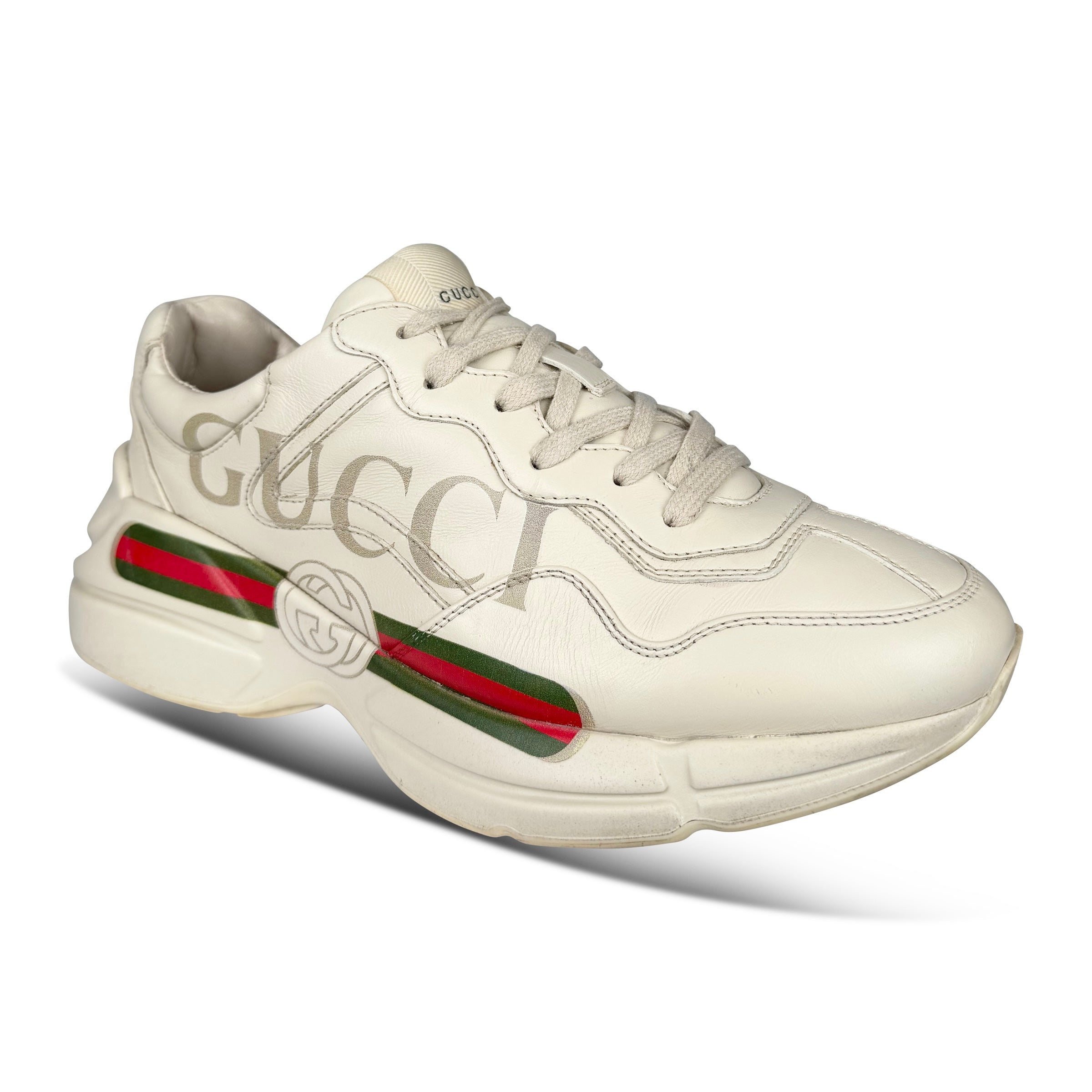 GUCCI BEGE LOGO TRAINER - UK 7.5 (41.5) - Affluent ArchivesUsed HIGH END DESIGNER CLOTHING
