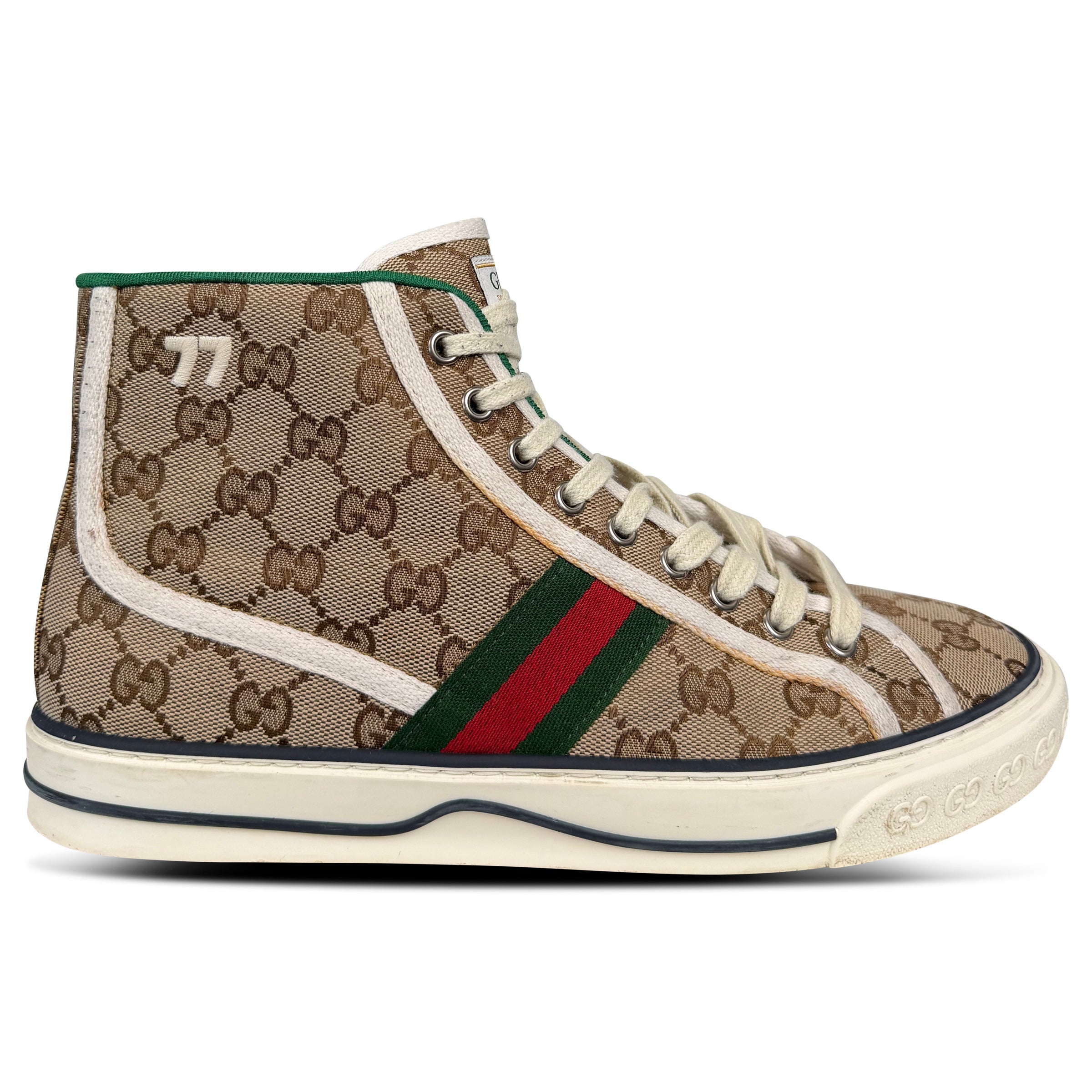 GUCCI BEIGE HIGH TOP TRAINER - UK 7.5 (41.5 | PRE OWNED - Affluent ArchivesUsed HIGH END DESIGNER CLOTHING