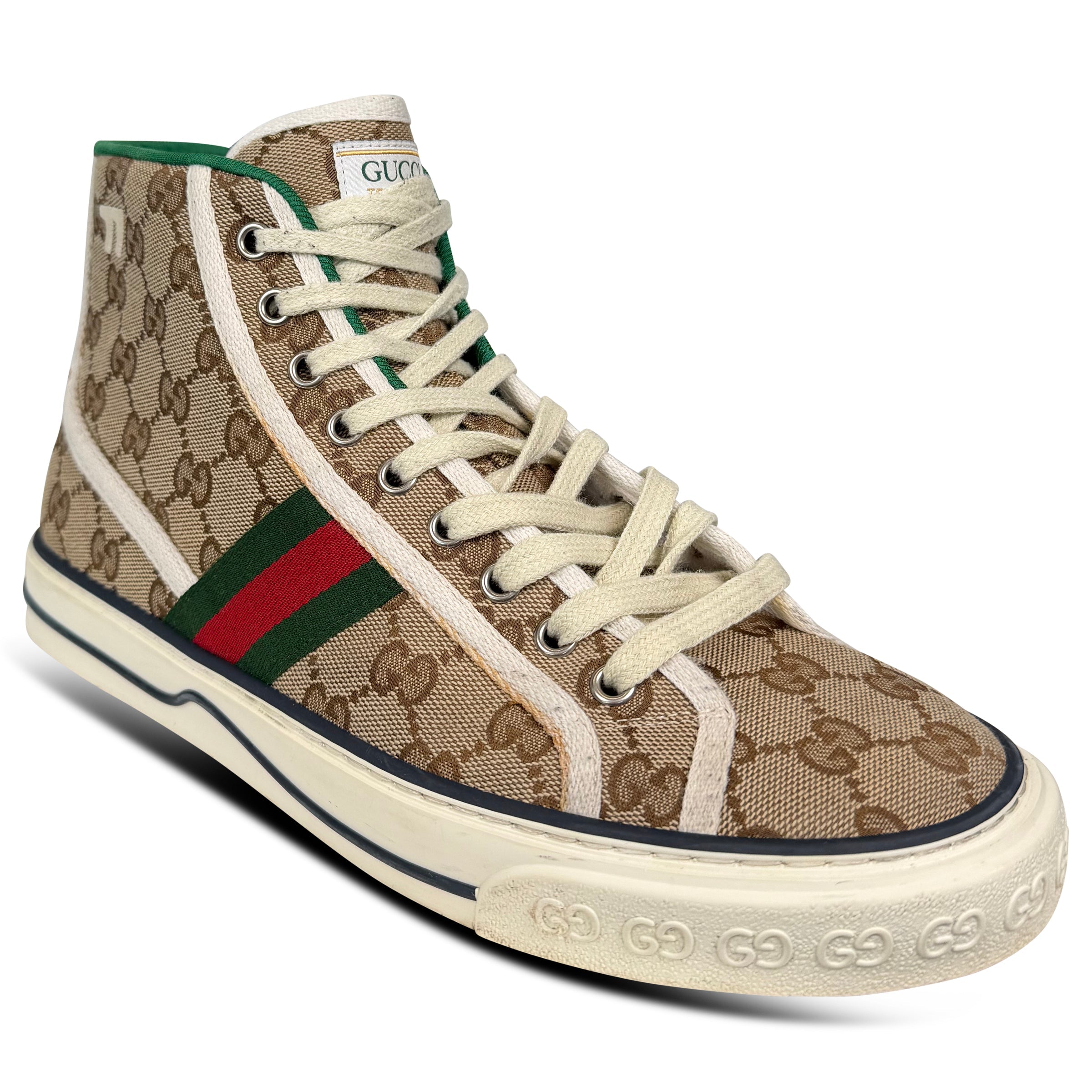 GUCCI BEIGE HIGH TOP TRAINER - UK 7.5 (41.5 | PRE OWNED - Affluent ArchivesUsed HIGH END DESIGNER CLOTHING