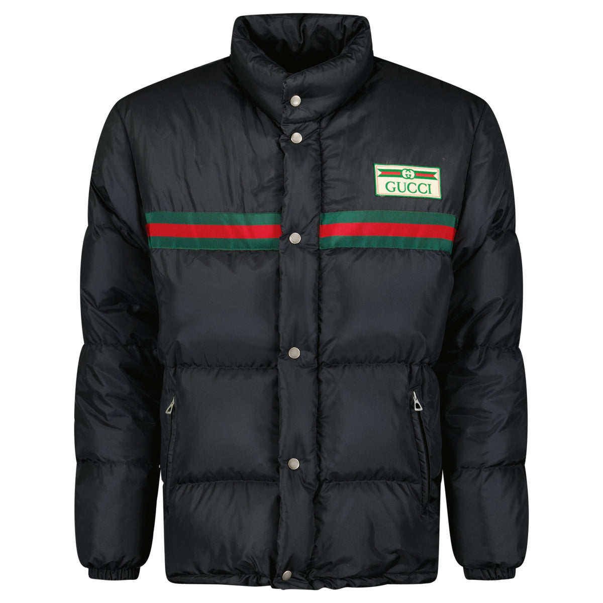 GUCCI BLACK LOGO PUFFER - LARGE (Fits XL) - Affluent ArchivesUsed HIGH END DESIGNER CLOTHING