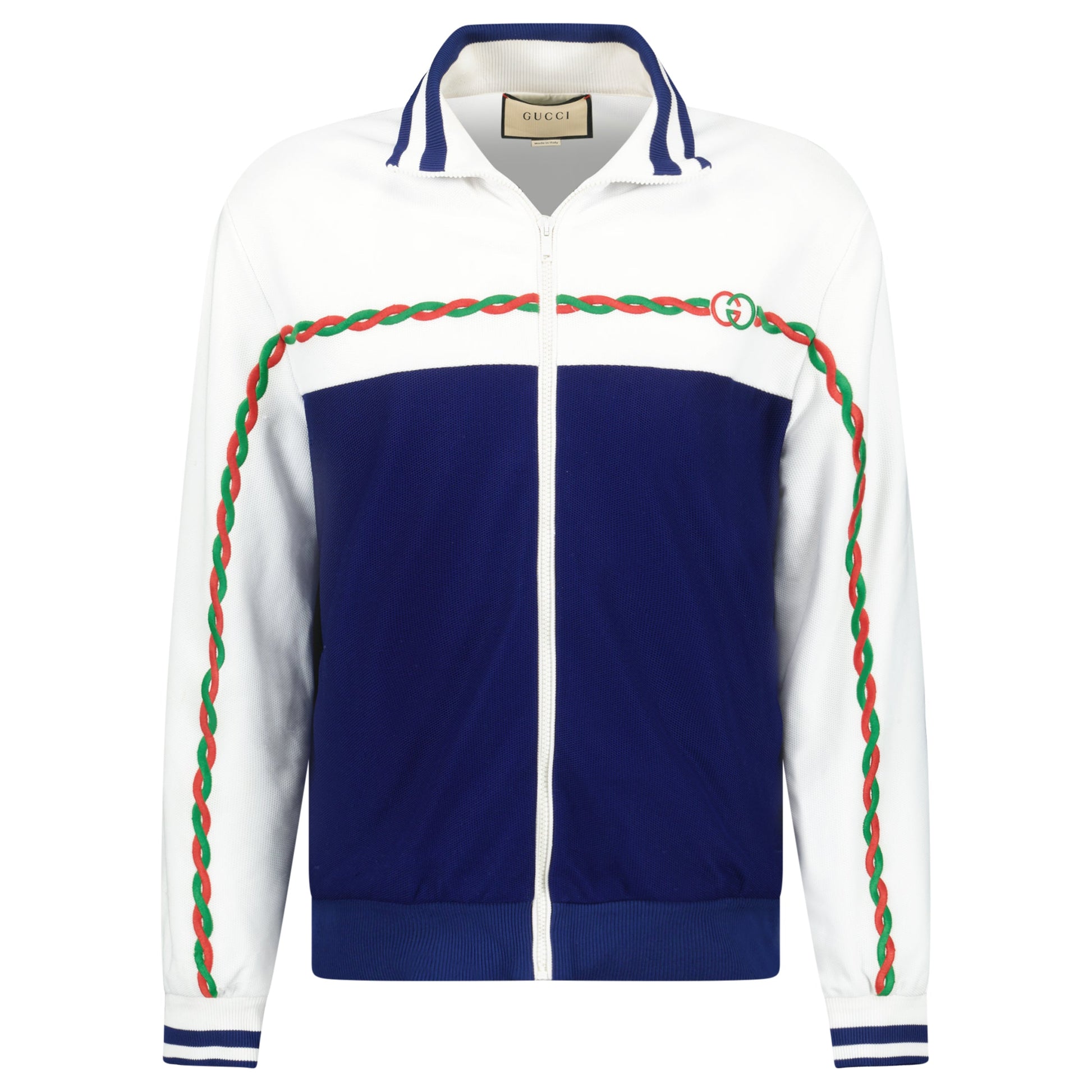 GUCCI BLUE / WHITE TRACK JACKET - LARGE (Fits XL) - Affluent ArchivesUsed HIGH END DESIGNER CLOTHING