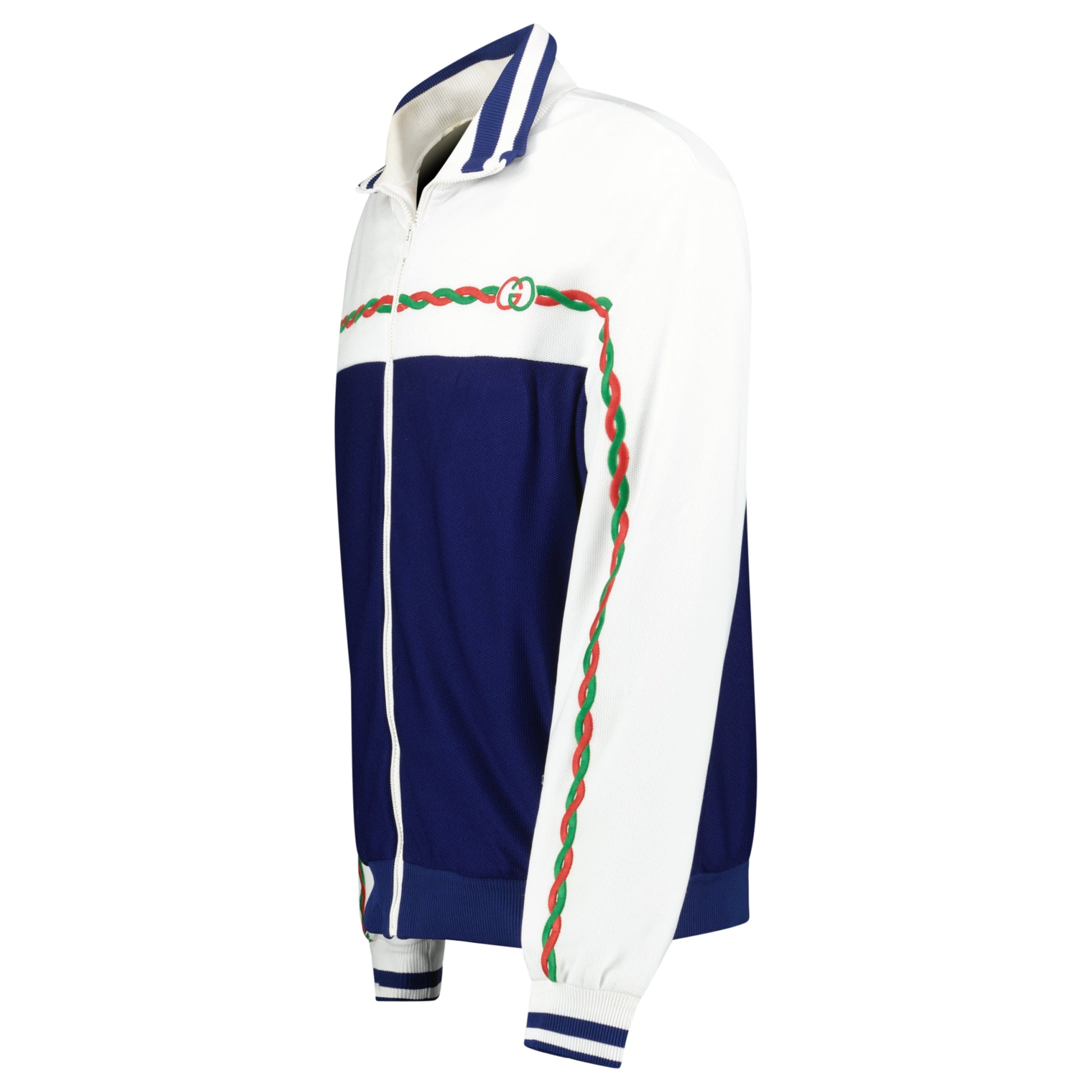 GUCCI BLUE / WHITE TRACK JACKET - LARGE (Fits XL) - Affluent ArchivesUsed HIGH END DESIGNER CLOTHING