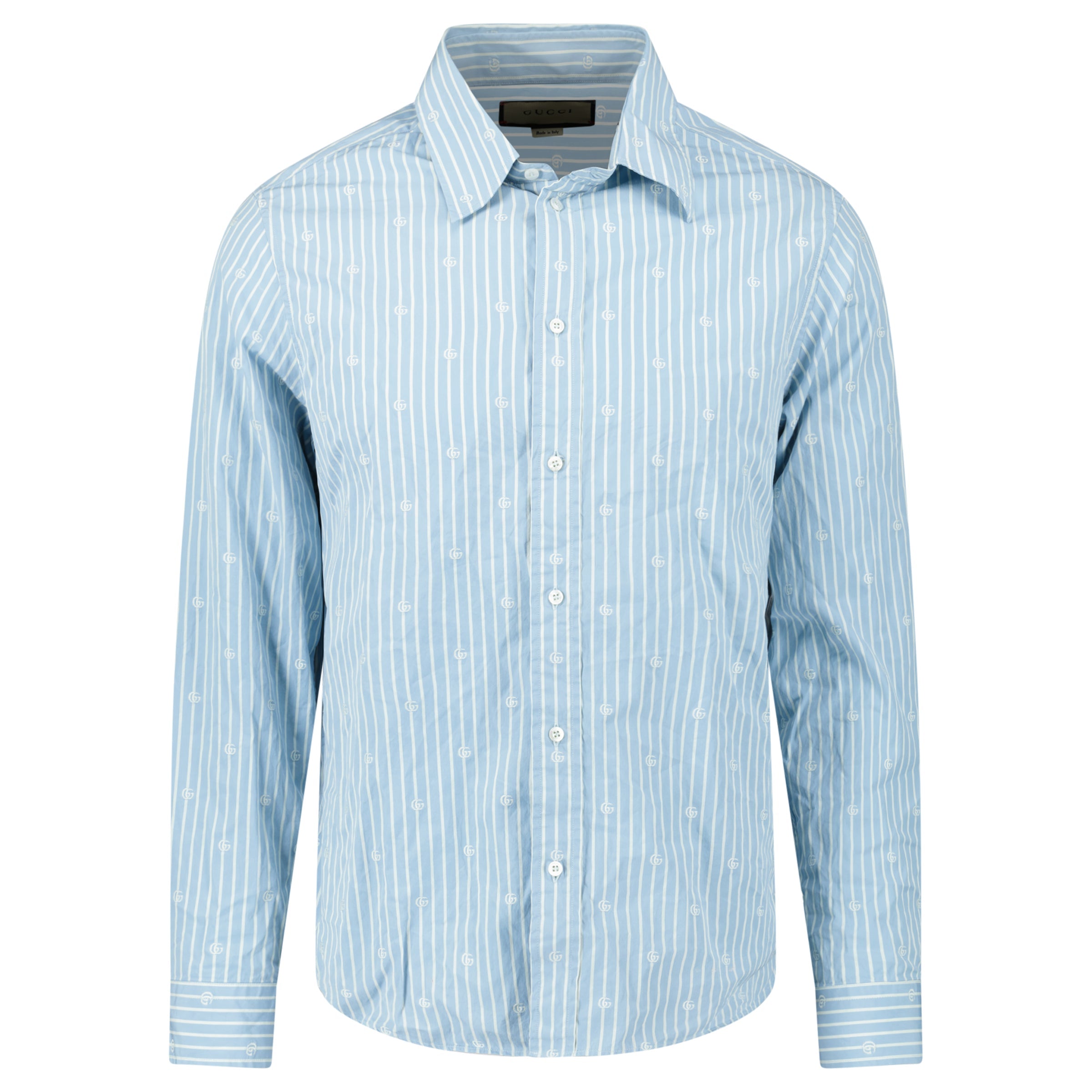 GUCCI GG BLUE / WHITE STRIPED SHIRT - MEDIUM - Affluent ArchivesUsed HIGH END DESIGNER CLOTHING