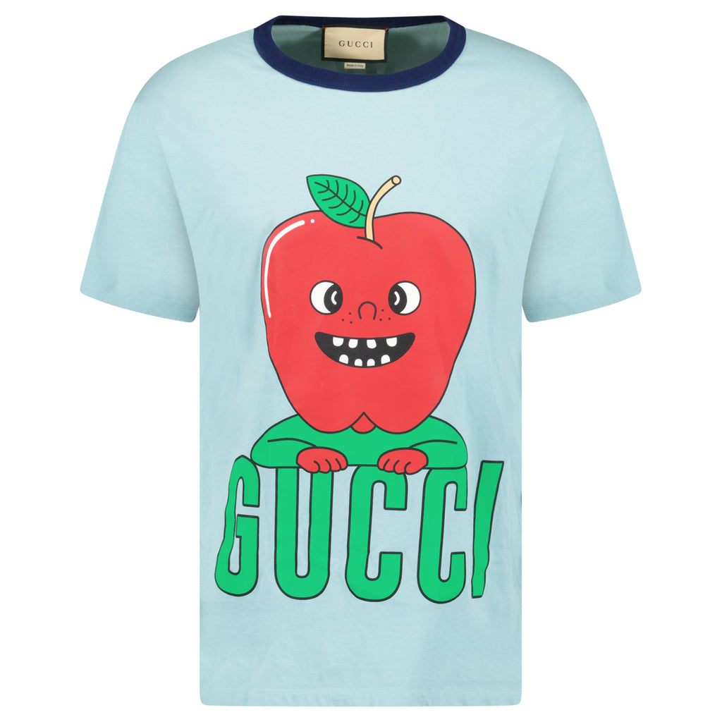GUCCI LIGHT BLUE T SHIRT - SMALL (Fits Large) - Affluent ArchivesUsed HIGH END DESIGNER CLOTHING