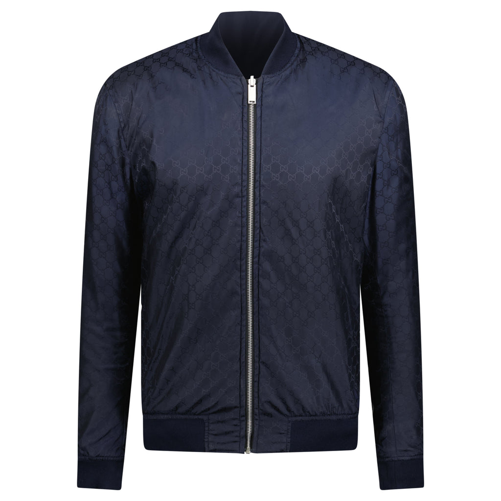 GUCCI MONOGRAM NAVY BOMBER REVERSIBLE - SMALL - Affluent ArchivesUsed HIGH END DESIGNER CLOTHING