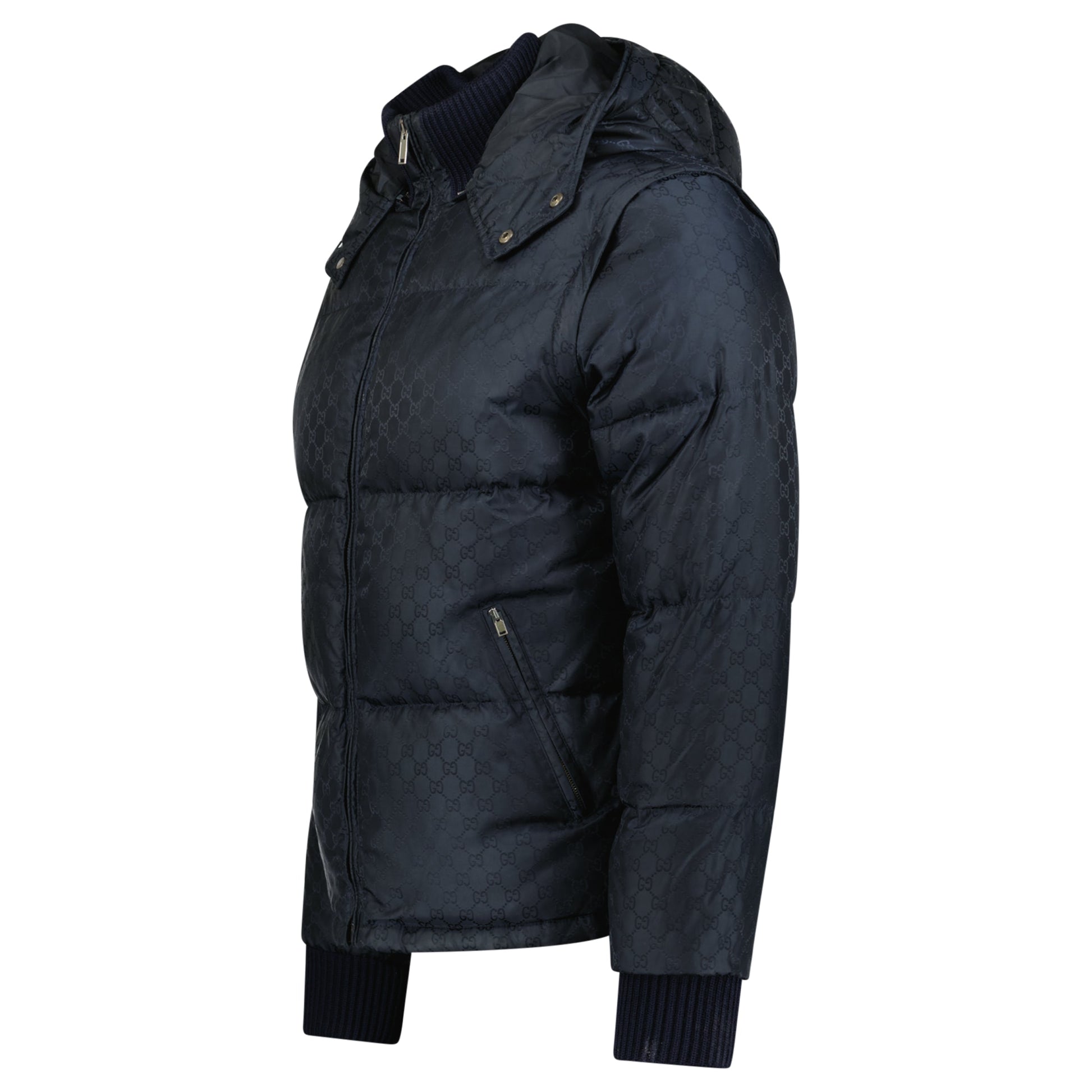 GUCCI NAVY GG PUFFER COAT - MEDIUM (48) - Affluent ArchivesUsed HIGH END DESIGNER CLOTHING