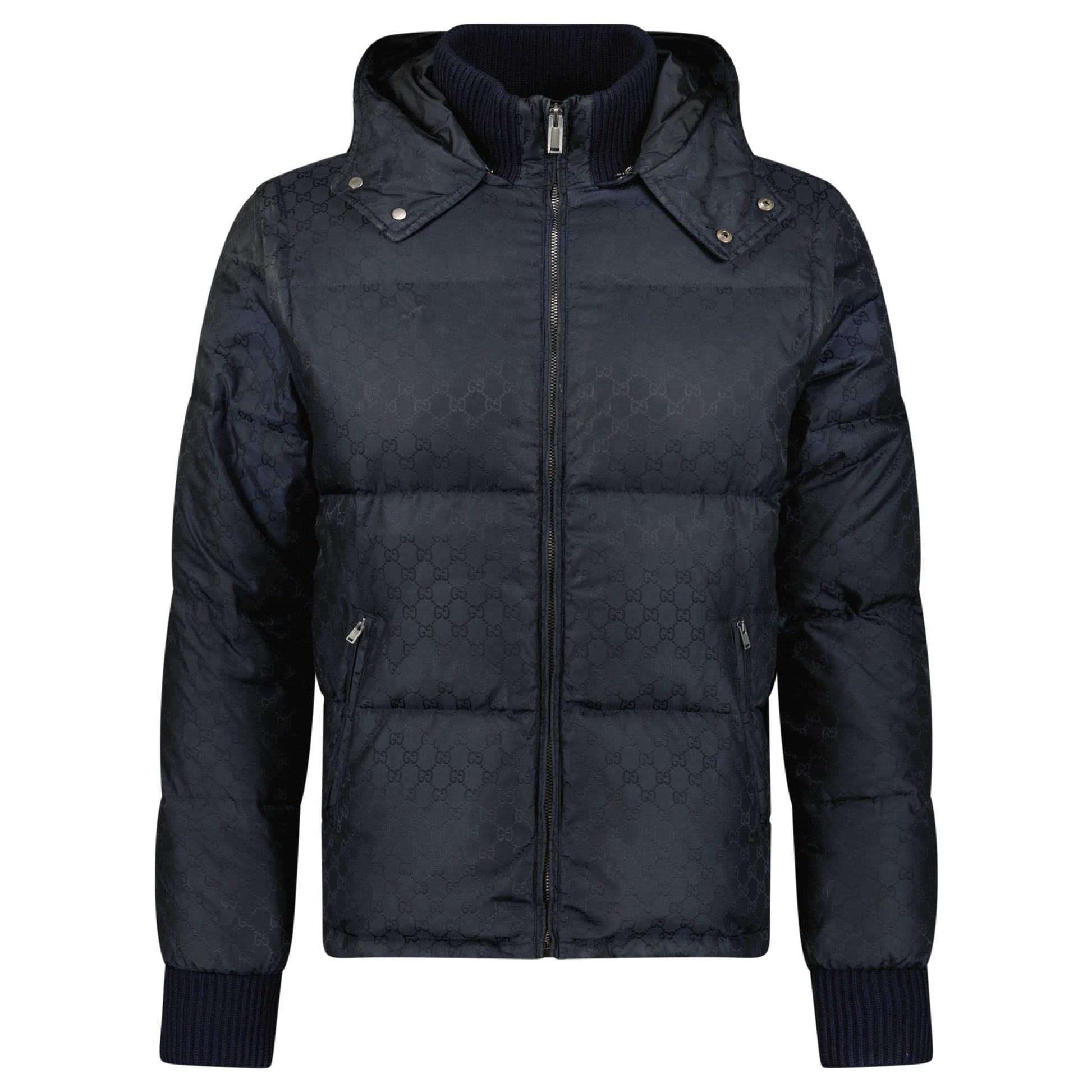 GUCCI NAVY GG PUFFER COAT - MEDIUM (48) - Affluent ArchivesUsed HIGH END DESIGNER CLOTHING