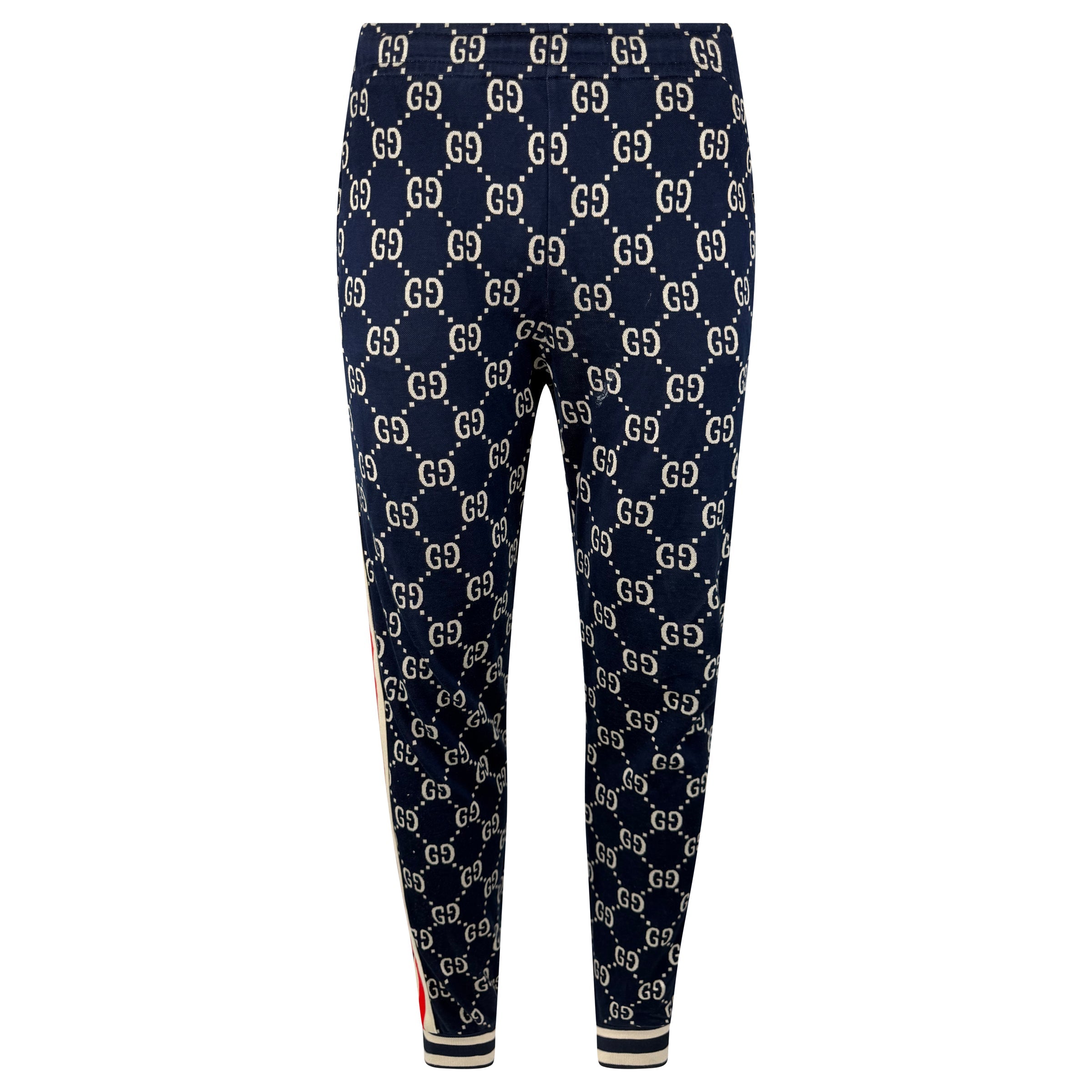 GUCCI NAVY GG TRACKPANTS - LARGE - Affluent ArchivesUsed HIGH END DESIGNER CLOTHING