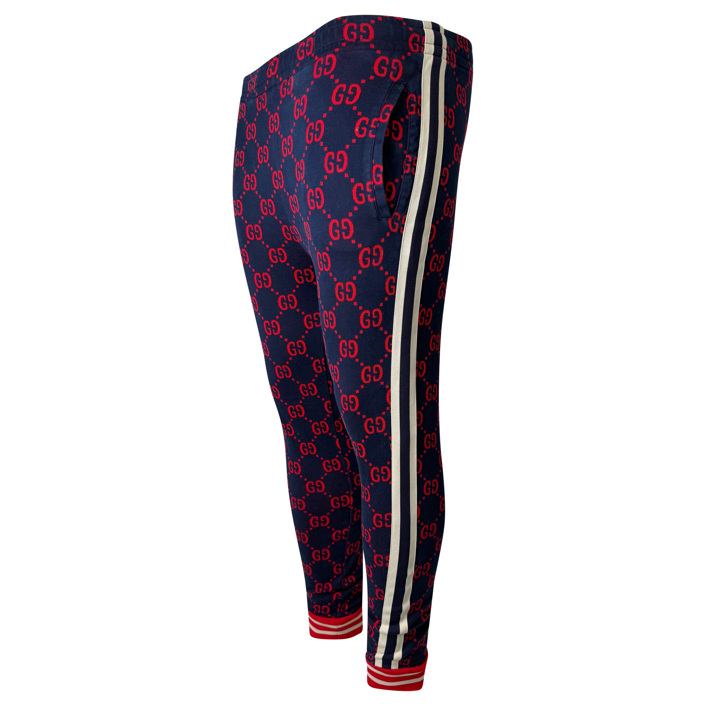 GUCCI NAVY GG TRACKPANTS - SMALL - Affluent ArchivesUsed HIGH END DESIGNER CLOTHING