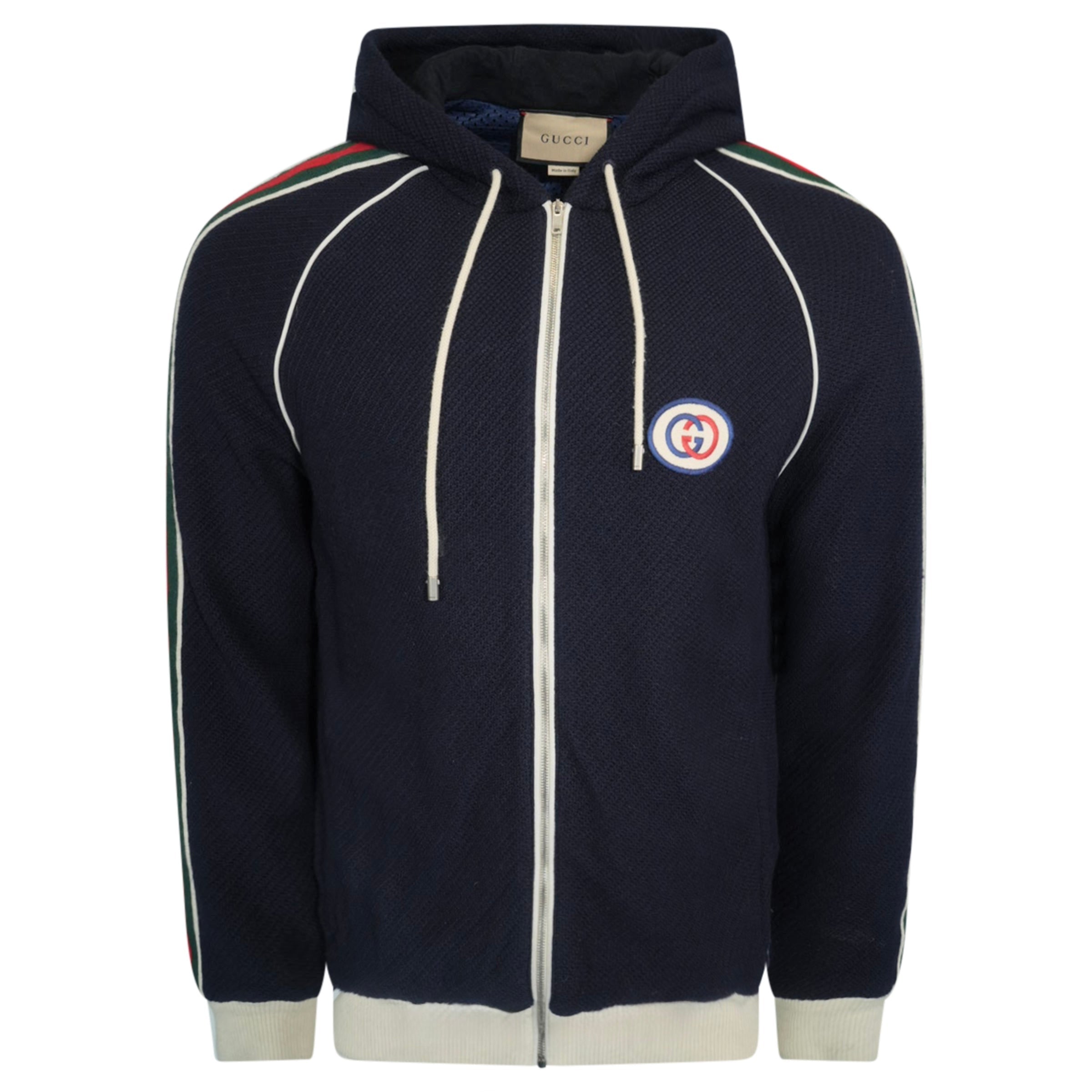GUCCI NAVY KNITTED GG HOODIE - XL | PRE OWNED - Affluent ArchivesUsed HIGH END DESIGNER CLOTHING