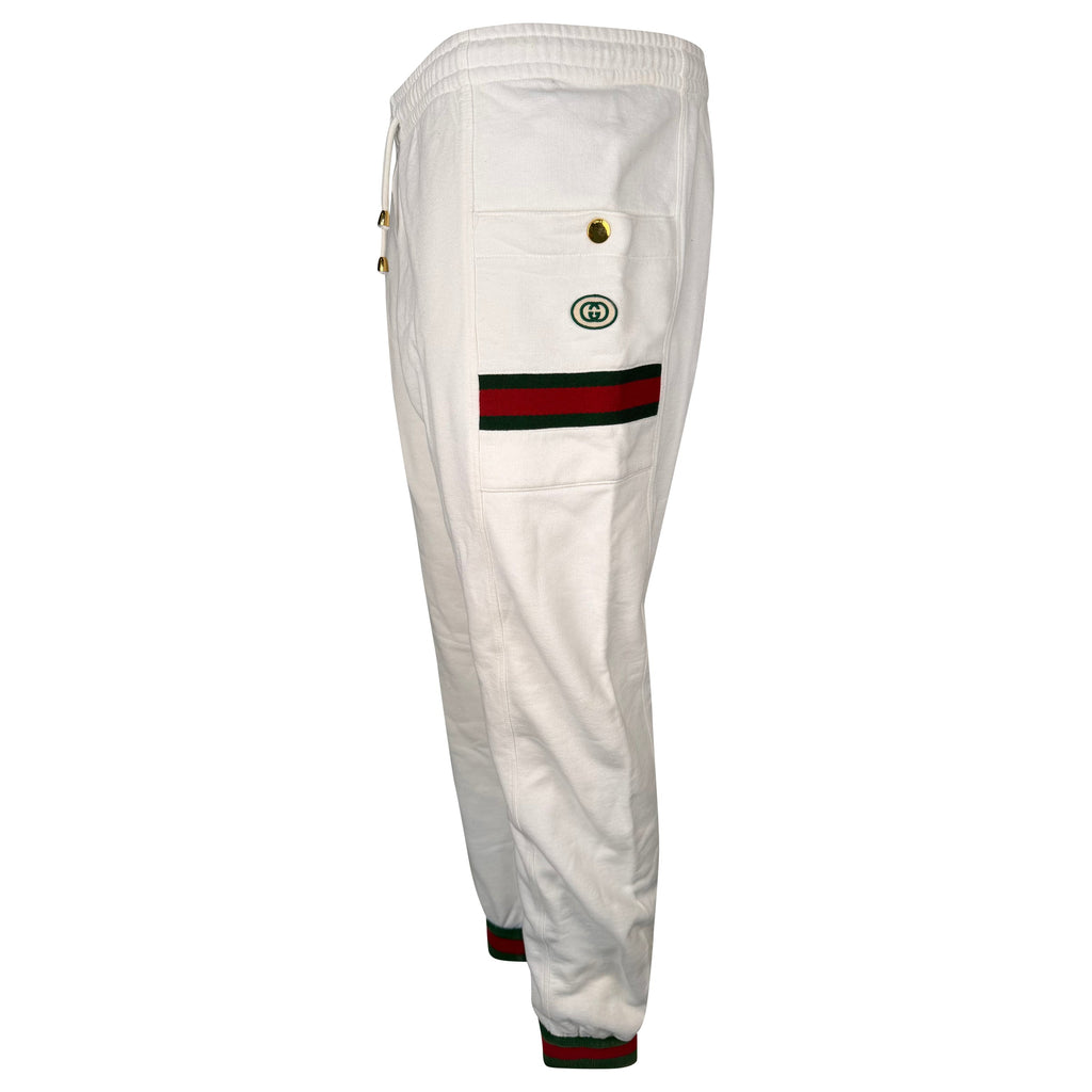 GUCCI WHITE LOGO TRACK PANTS - MEDIUM | PRE OWNED - Affluent ArchivesUsed HIGH END DESIGNER CLOTHING