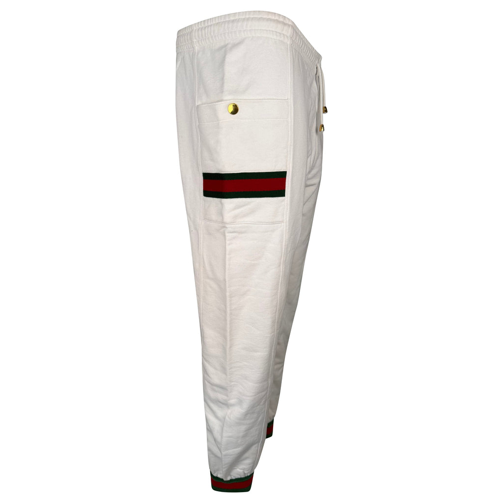 GUCCI WHITE LOGO TRACK PANTS - MEDIUM | PRE OWNED - Affluent ArchivesUsed HIGH END DESIGNER CLOTHING