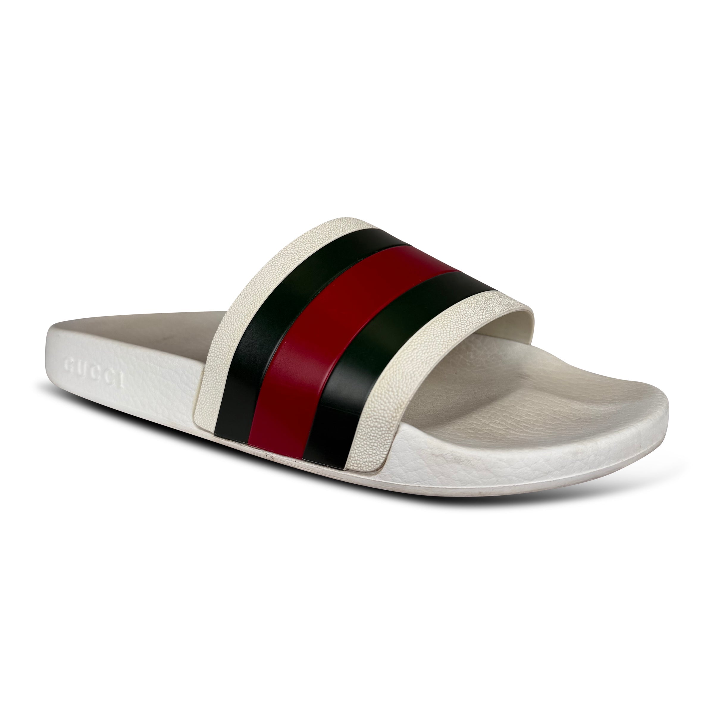 GUCCI WHITE SLIDES - UK 8 (42) - Affluent ArchivesUsed HIGH END DESIGNER CLOTHING