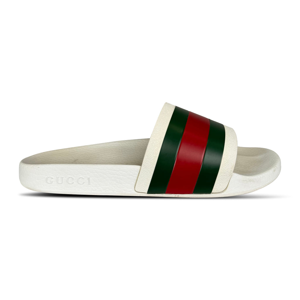 GUCCI WHITE SLIDES - UK 8 (42) - Affluent ArchivesUsed HIGH END DESIGNER CLOTHING