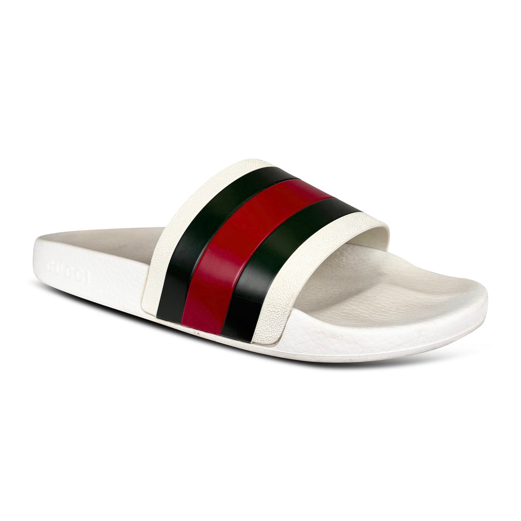 GUCCI WHITE SLIDES - UK 8 (42) - Affluent ArchivesUsed HIGH END DESIGNER CLOTHING