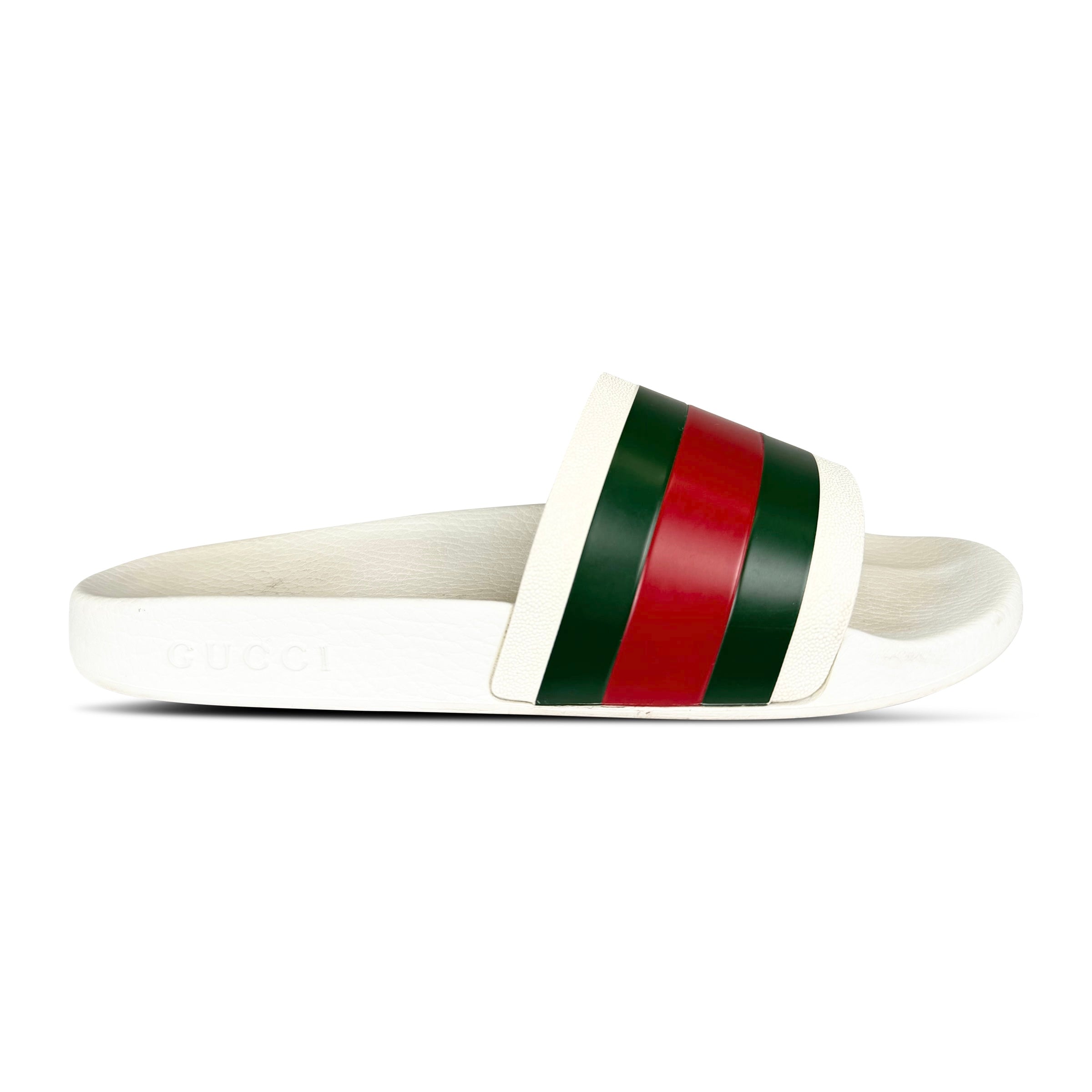 GUCCI WHITE SLIDES - UK 8 (42) - Affluent ArchivesUsed HIGH END DESIGNER CLOTHING