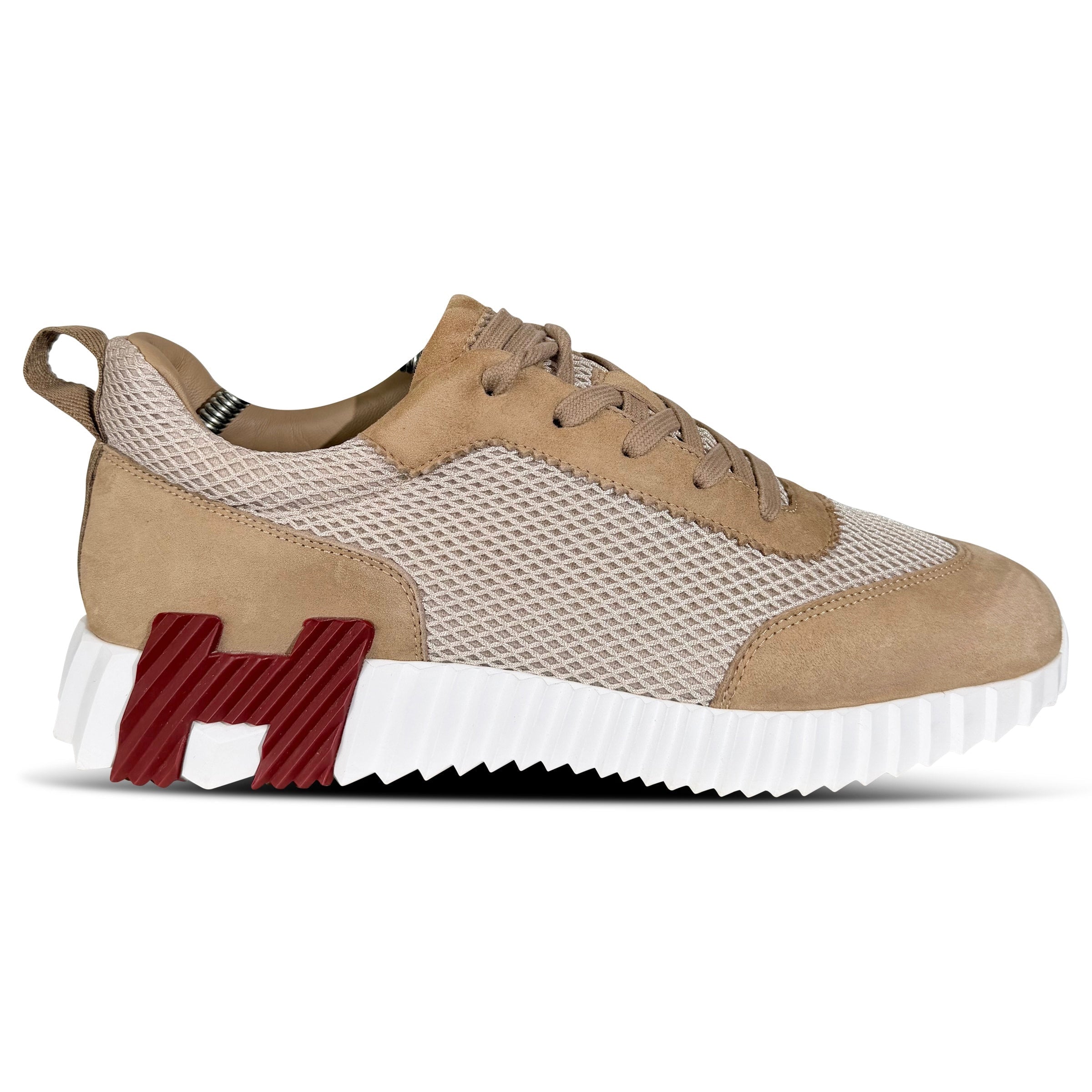 HERMES BOUNCING BEIGE / BURGUNDY TRAINER - UK 8 (Fits 8.5) | PRE OWNED - Affluent ArchivesUsed HIGH END DESIGNER CLOTHING