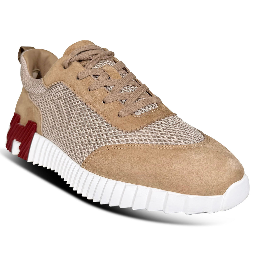 HERMES BOUNCING BEIGE / BURGUNDY TRAINER - UK 8 (Fits 8.5) | PRE OWNED - Affluent ArchivesUsed HIGH END DESIGNER CLOTHING