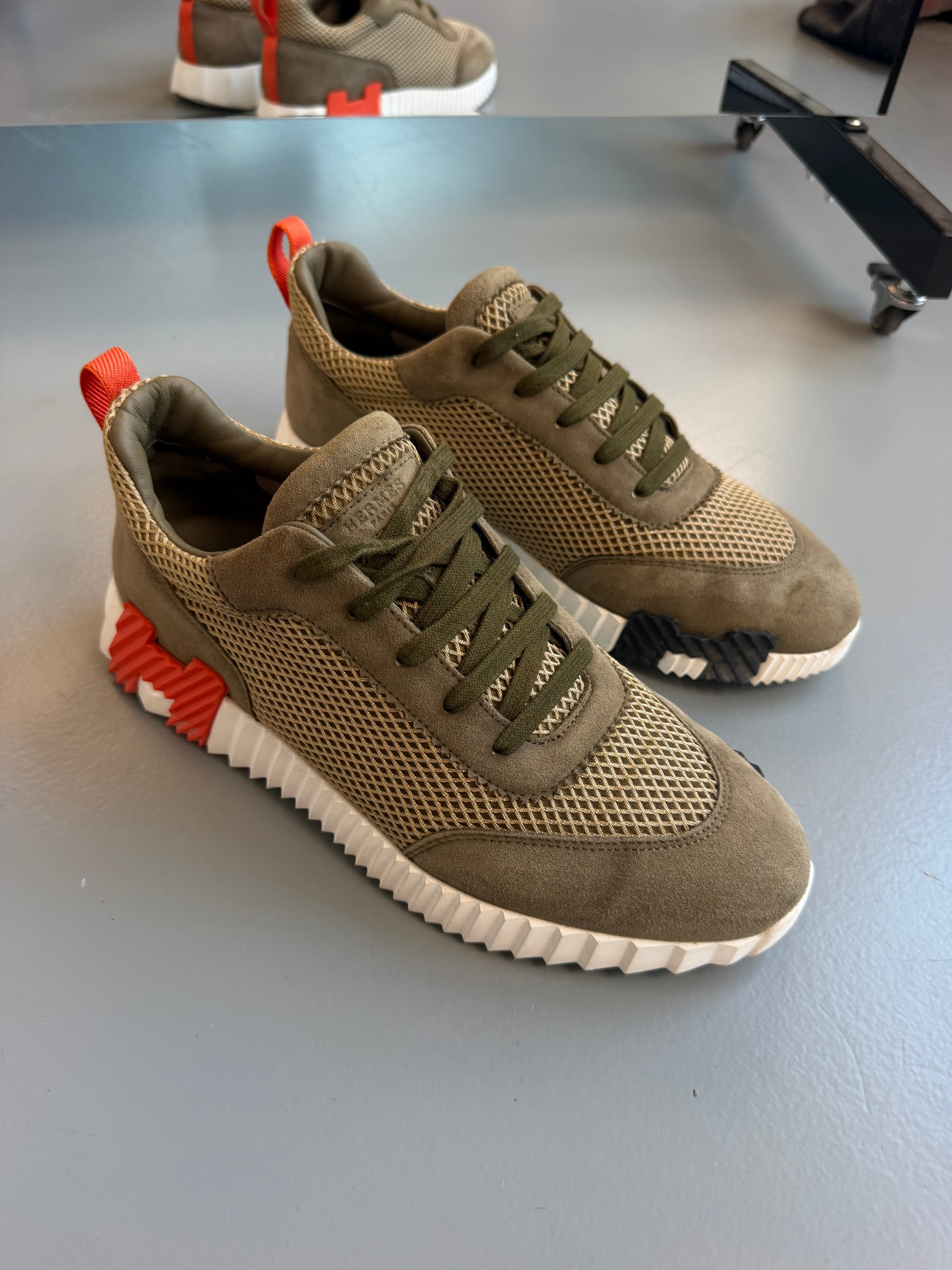 HERMES BOUNCING KHAKI TRAINER - UK 8 (Fits 8.5) | PRE OWNED - Affluent ArchivesUsed HIGH END DESIGNER CLOTHING