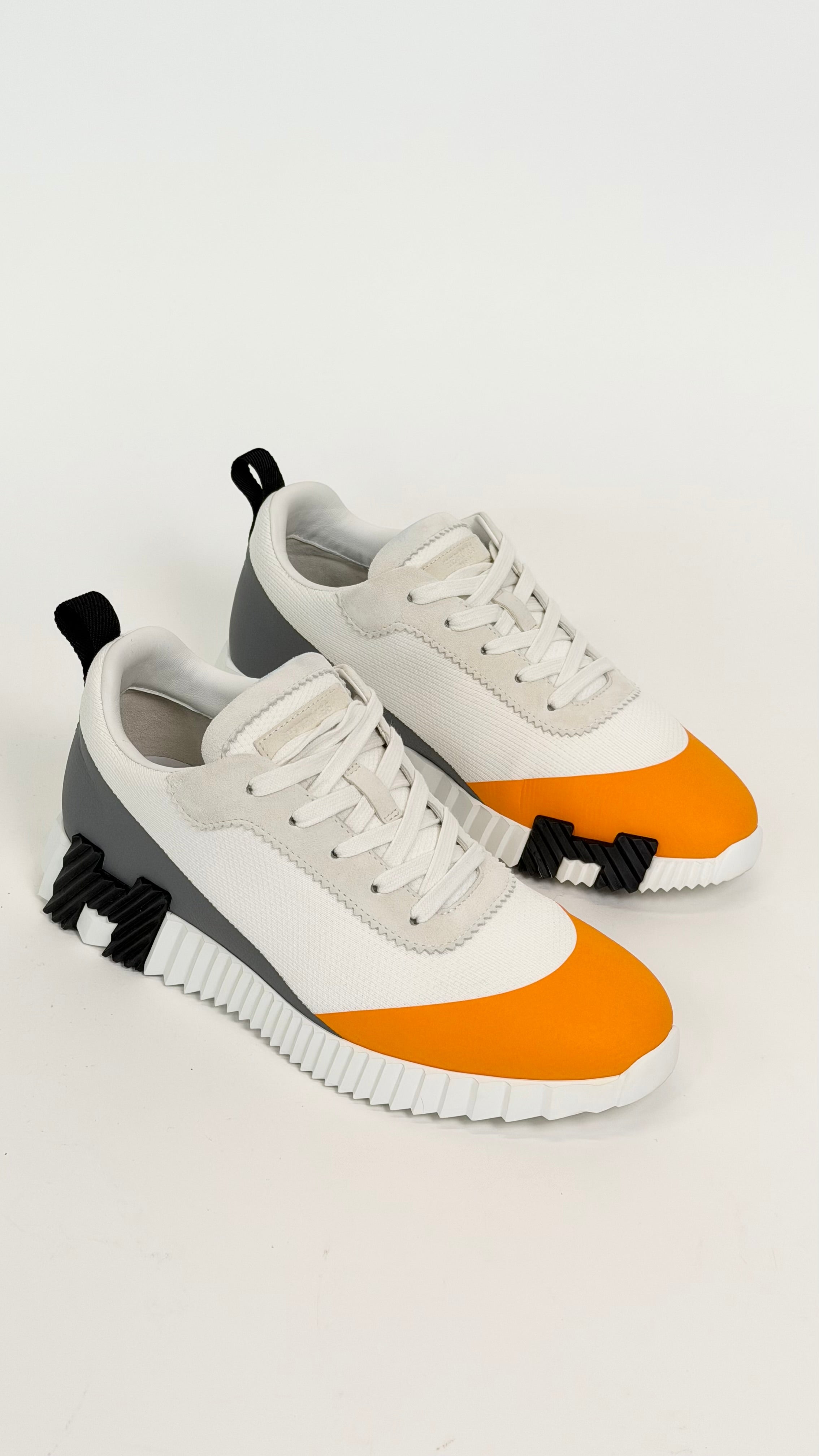HERMES BOUNCING SNEAKER WHITE / GREY / ORANGE - UK 6 (Fits 7) | PRE OWNED - Affluent ArchivesUsed HIGH END DESIGNER CLOTHING
