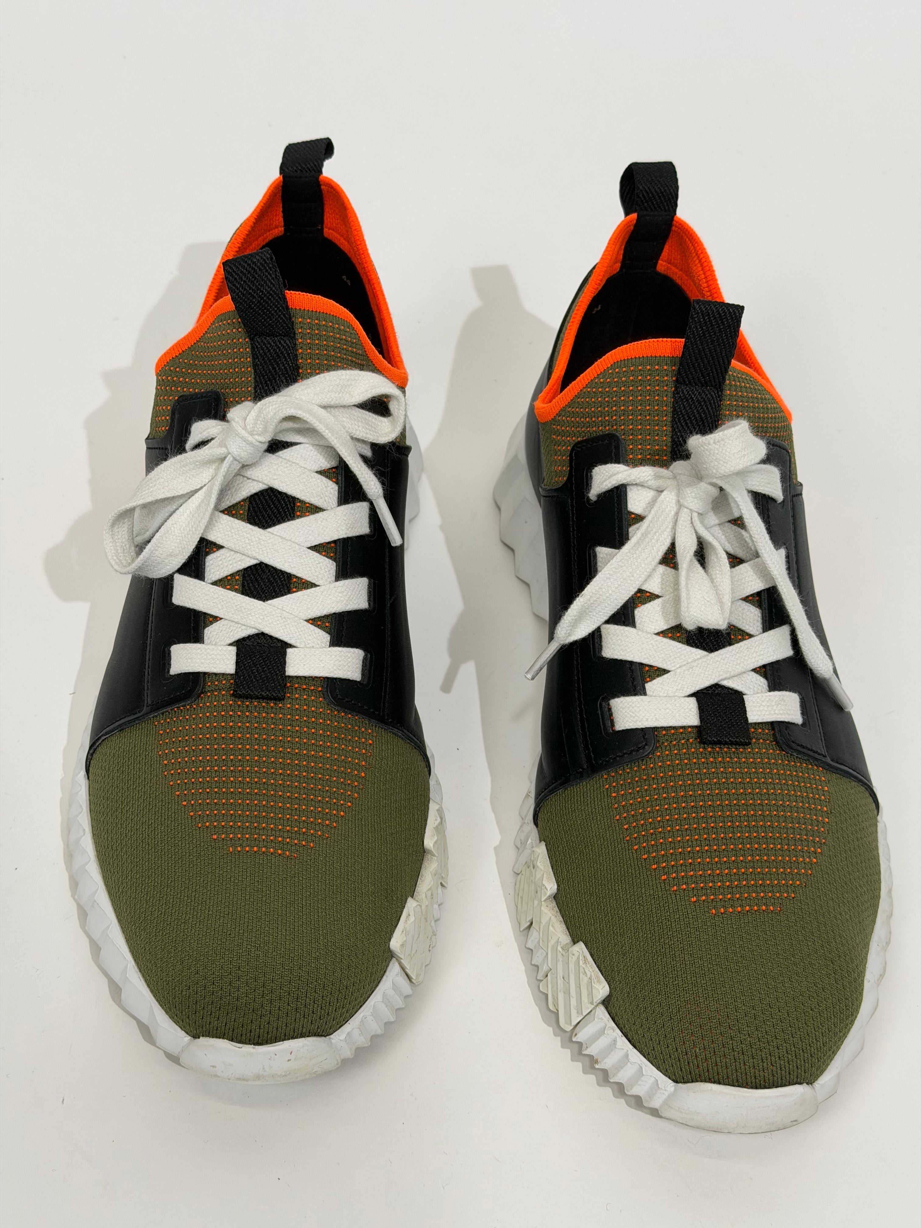 HERMES DEPART KHAKI / BLACK TRAINER - UK 11 | PRE OWNED - Affluent ArchivesUsed HIGH END DESIGNER CLOTHING
